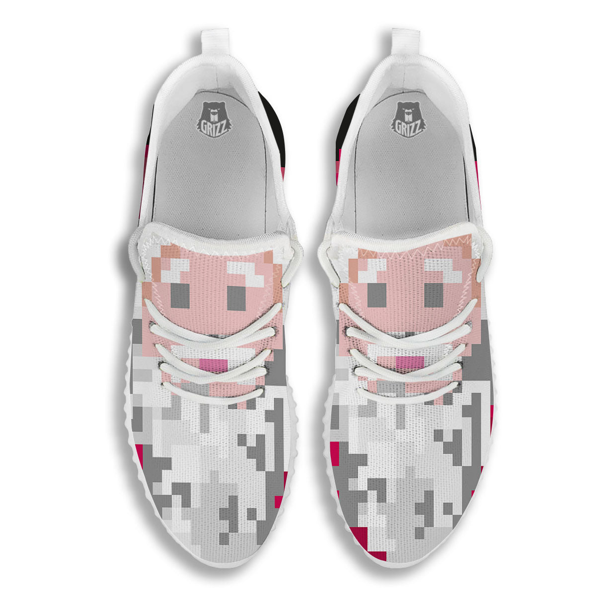 Santa Claus Christmas Pixel Print White Walking Shoes-grizzshop