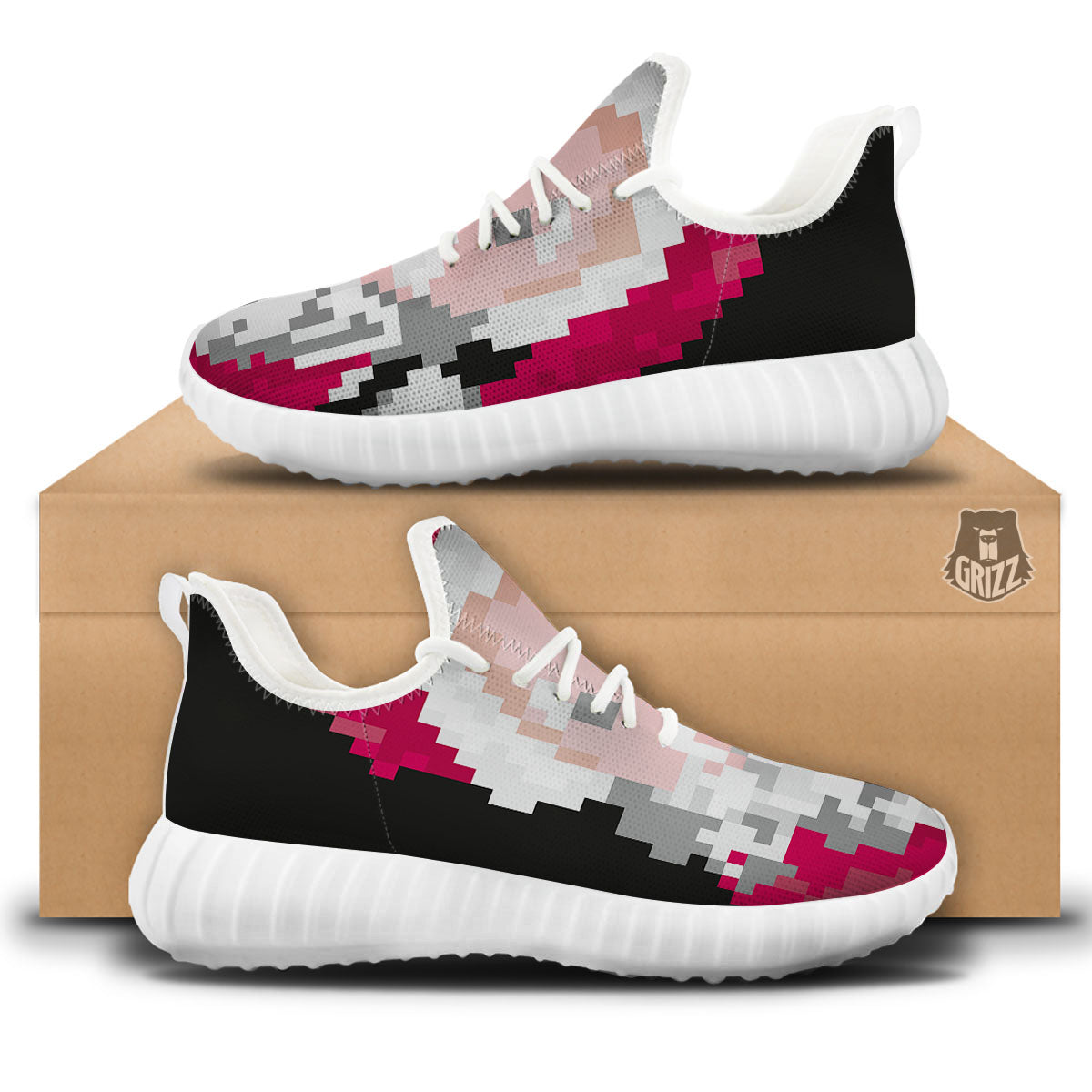 Santa Claus Christmas Pixel Print White Walking Shoes-grizzshop