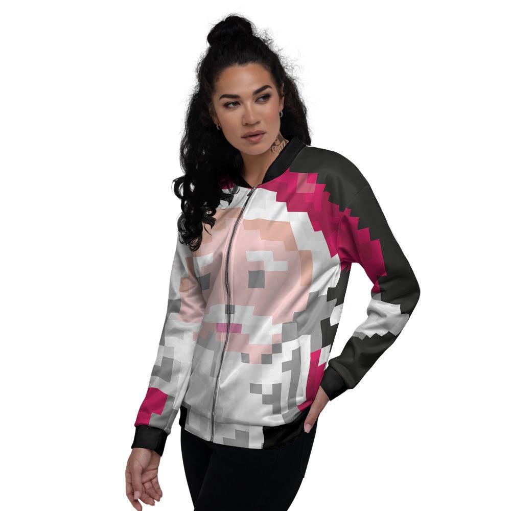 Santa Claus Christmas Pixel Print Women's Bomber Jacket-grizzshop