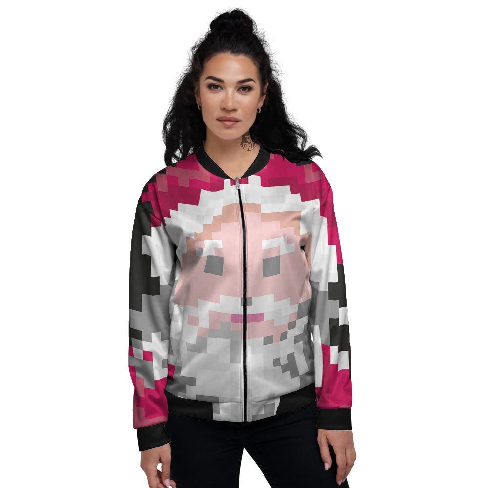 Santa Claus Christmas Pixel Print Women's Bomber Jacket-grizzshop