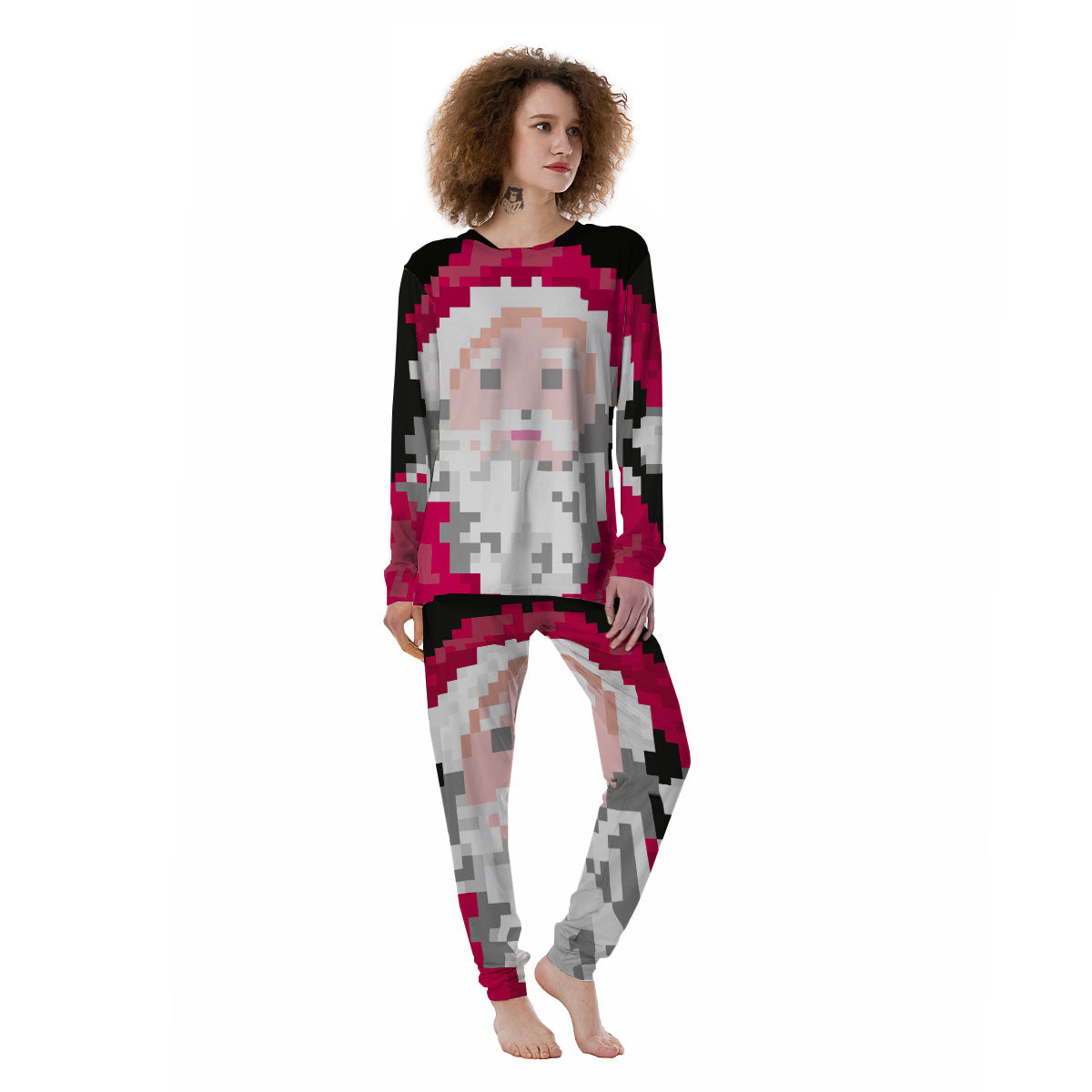 Santa Claus Christmas Pixel Print Women's Pajamas-grizzshop