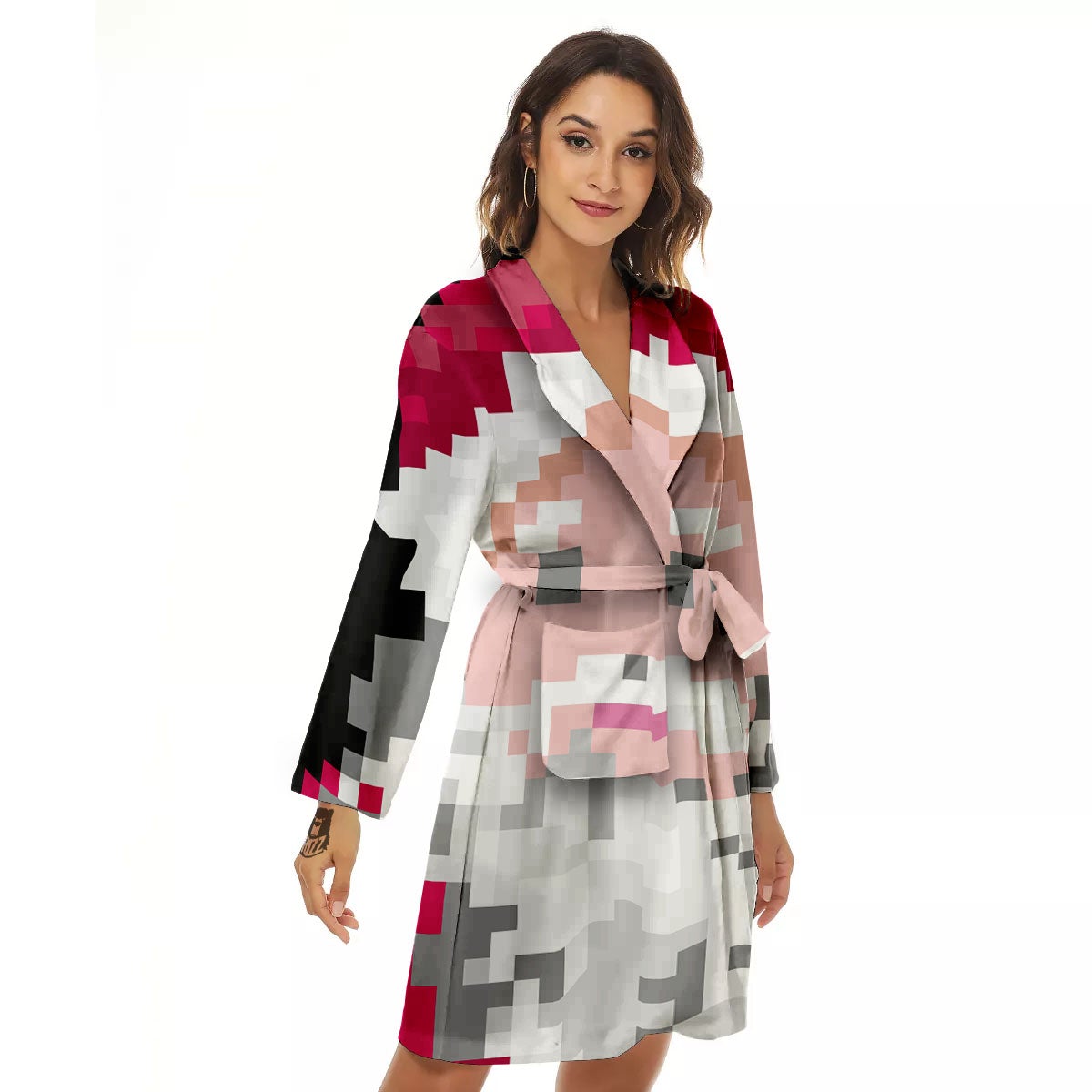 Santa Claus Christmas Pixel Print Women's Robe-grizzshop
