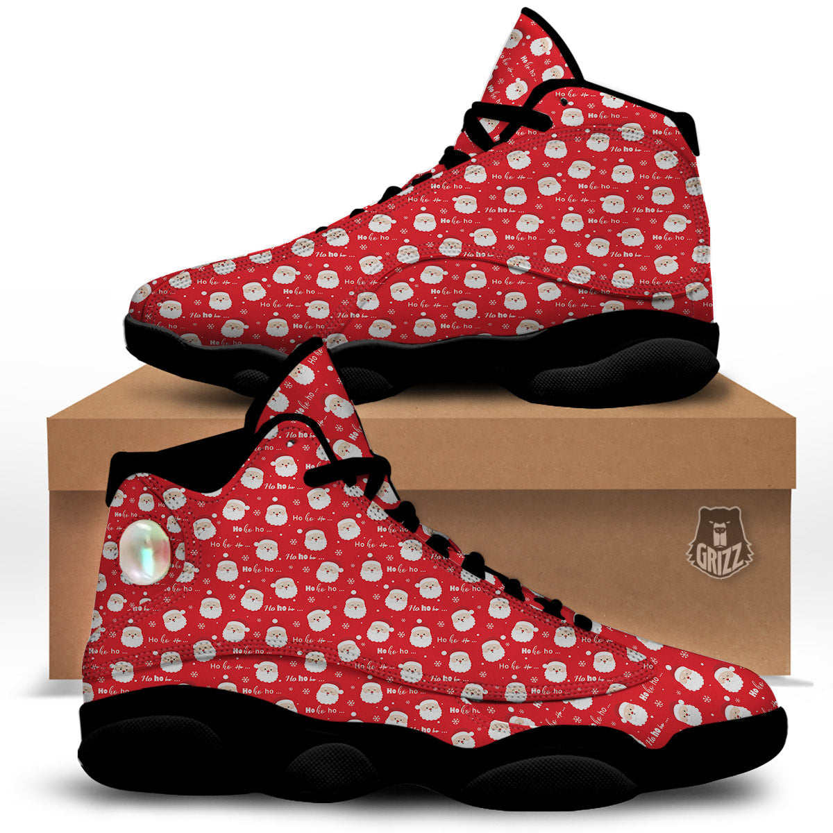 Santa Claus Christmas Print Pattern Black Basketball Shoes-grizzshop