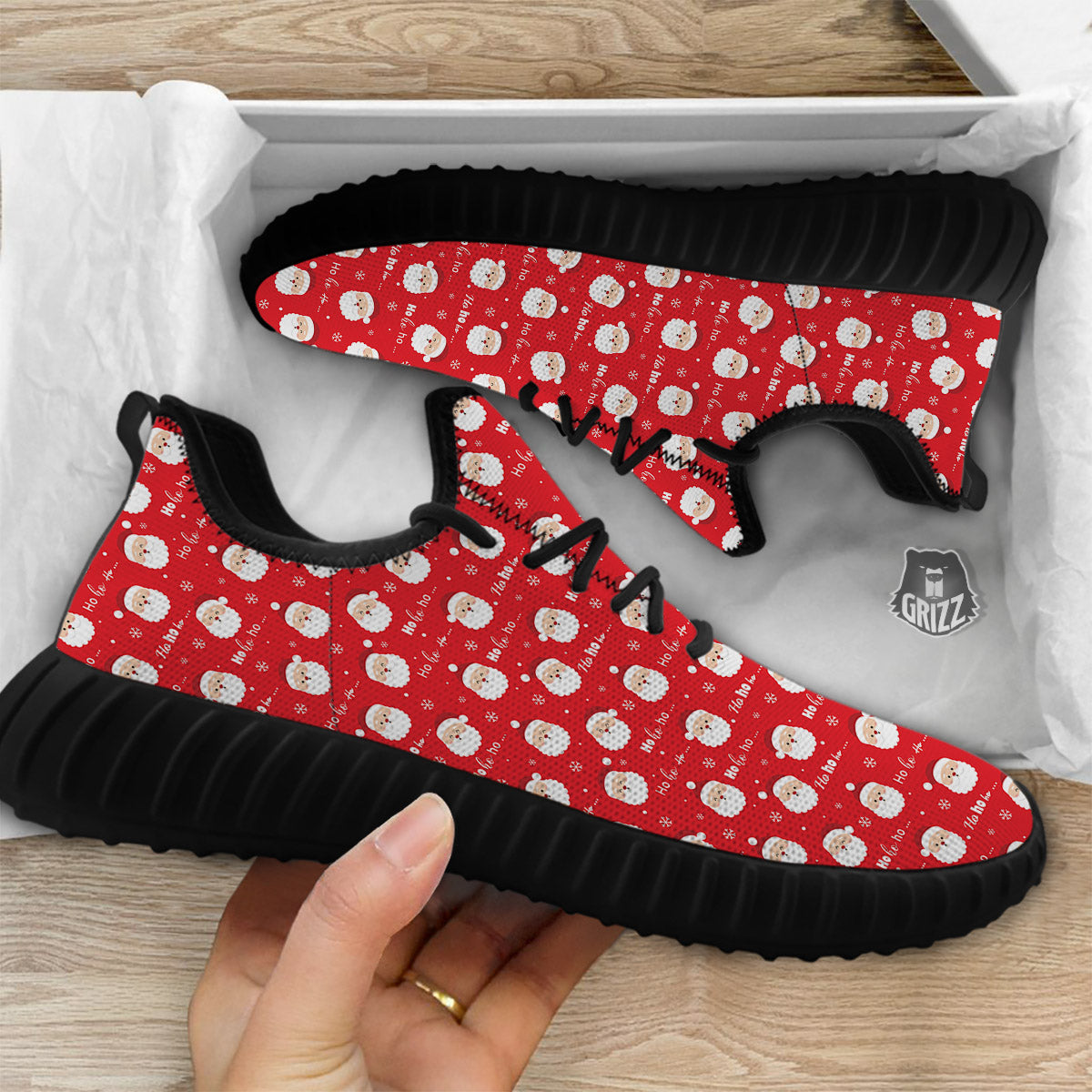 Santa Claus Christmas Print Pattern Black Walking Shoes-grizzshop