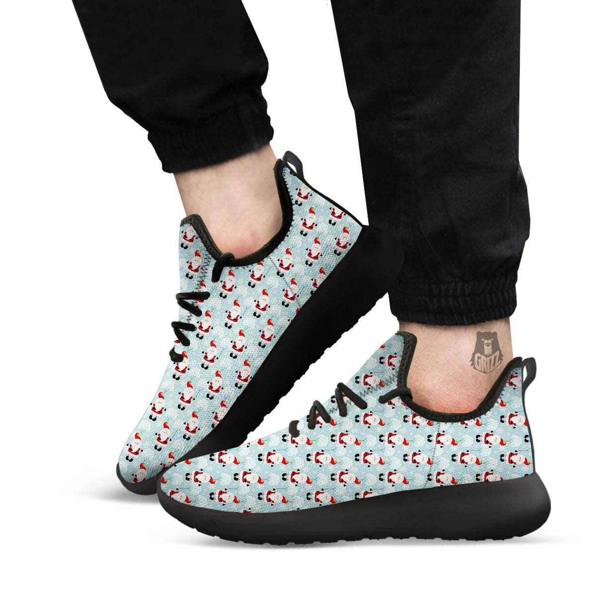 Santa Claus Cute Print Pattern Black Athletic Shoes-grizzshop