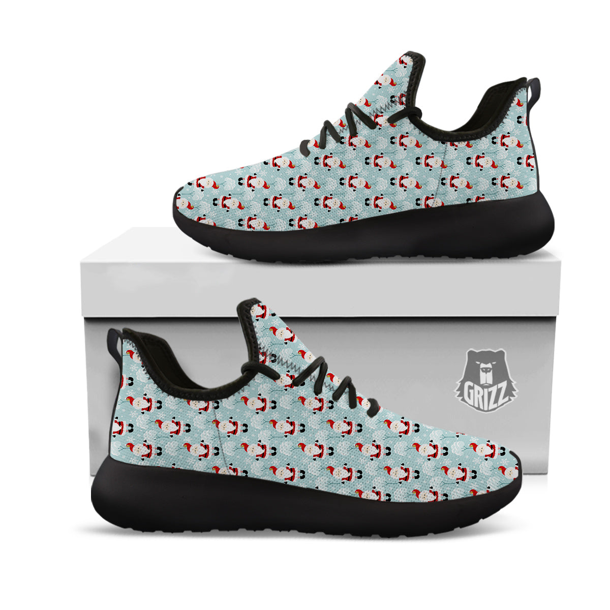 Santa Claus Cute Print Pattern Black Athletic Shoes-grizzshop