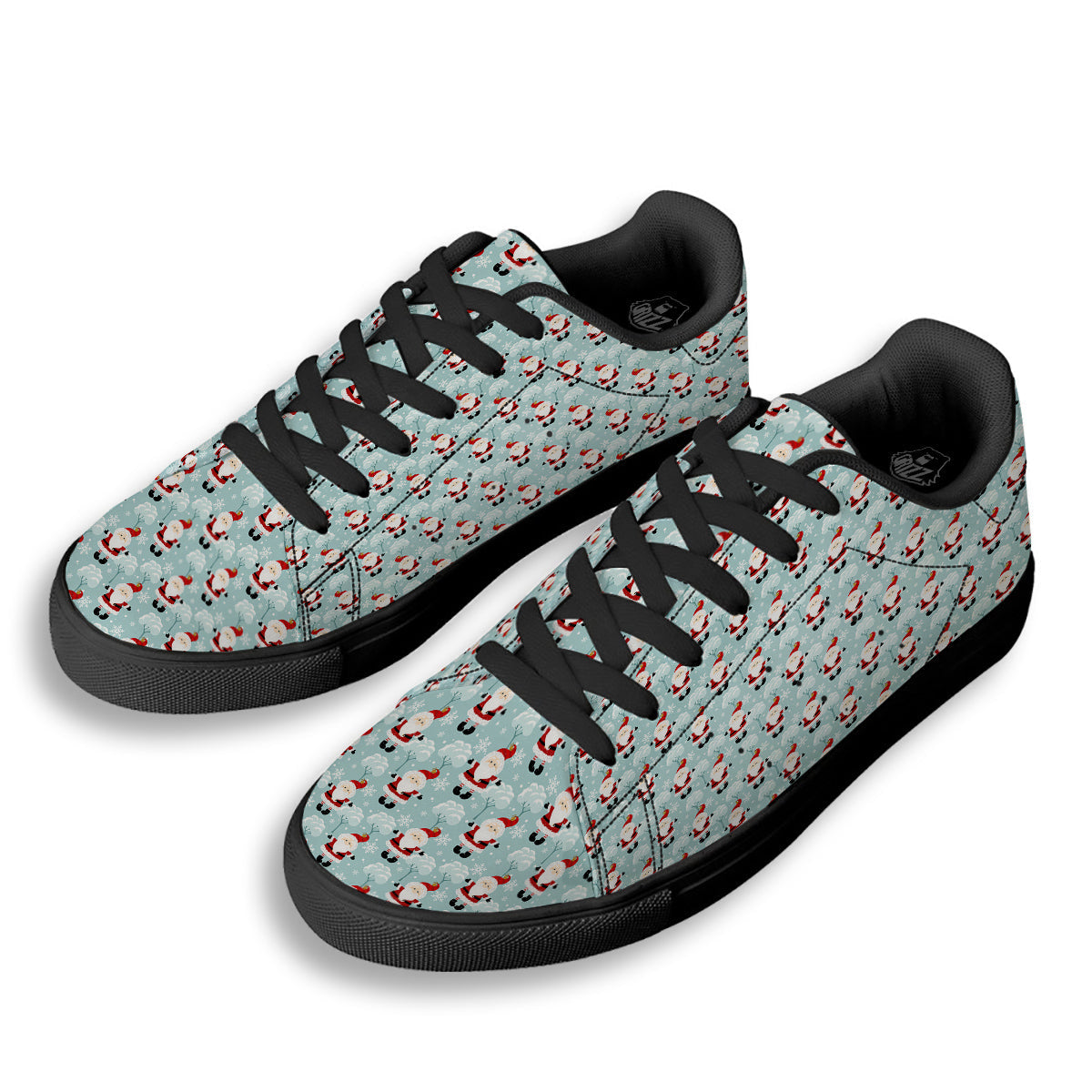 Santa Claus Cute Print Pattern Black Low Top Sneakers-grizzshop