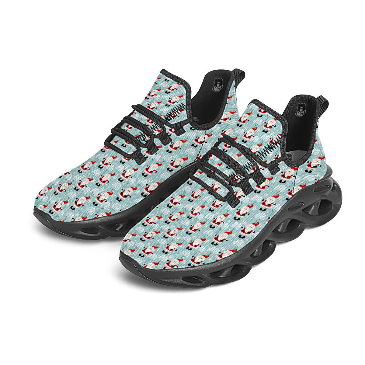 Santa Claus Cute Print Pattern Black Running Shoes-grizzshop