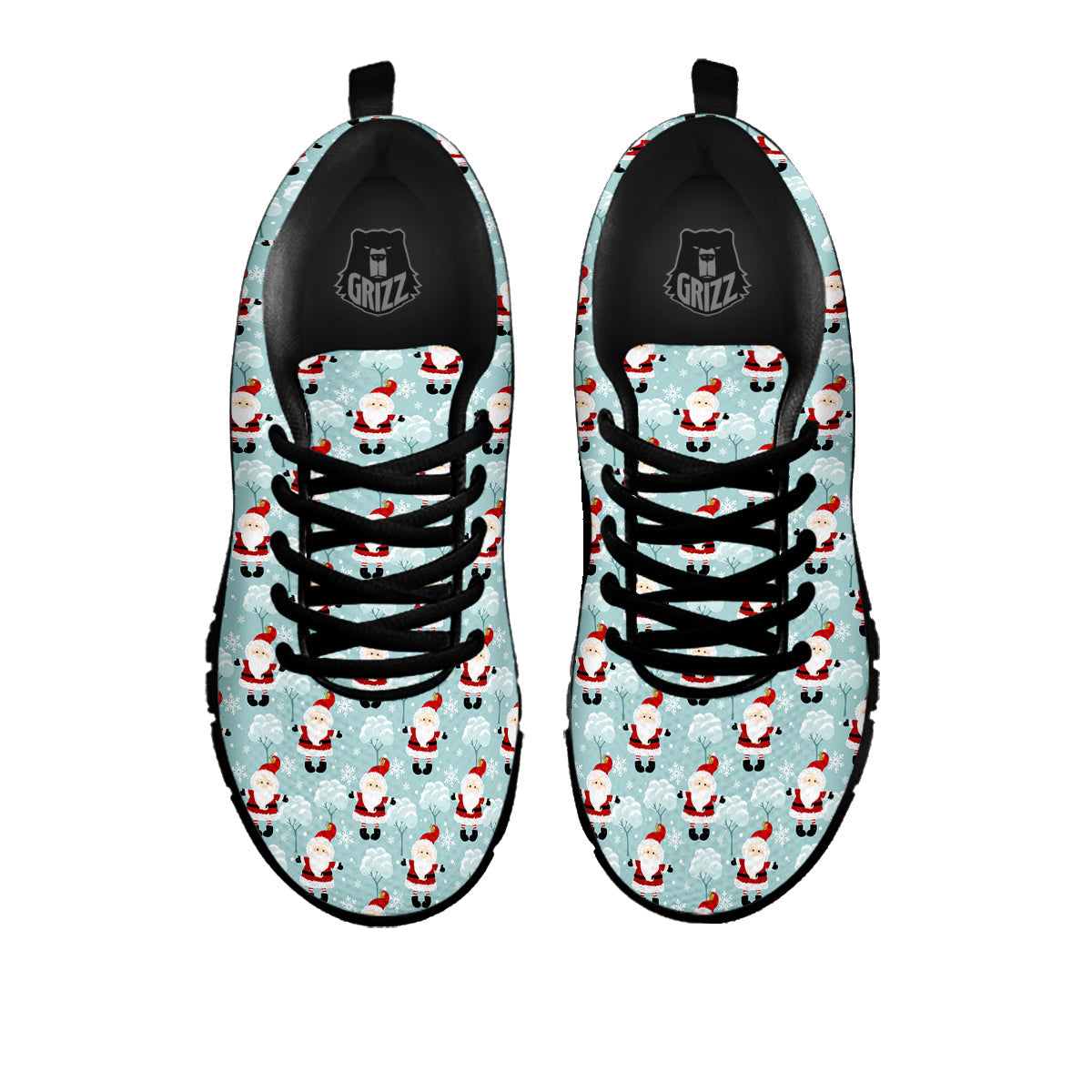 Santa Claus Cute Print Pattern Black Sneaker-grizzshop