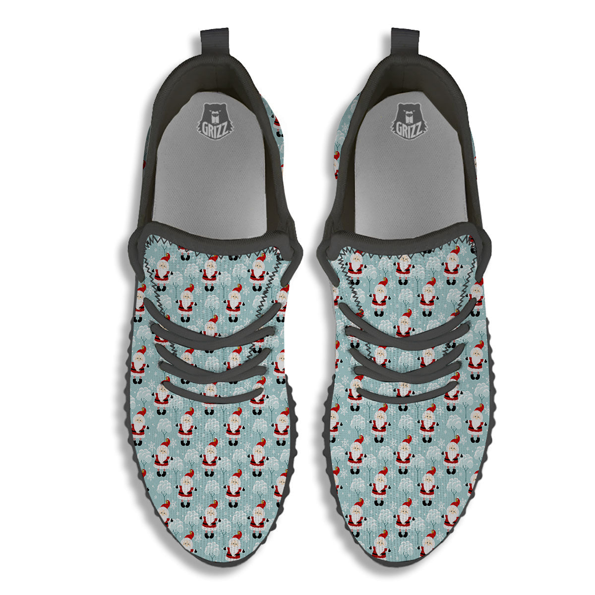 Santa Claus Cute Print Pattern Black Walking Shoes-grizzshop