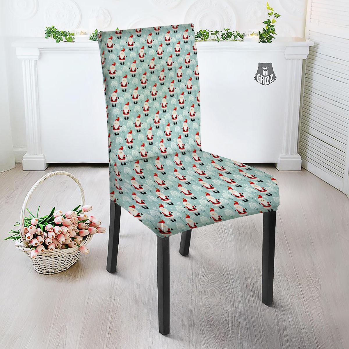 Santa Claus Cute Print Pattern Dining Chair Slipcover-grizzshop