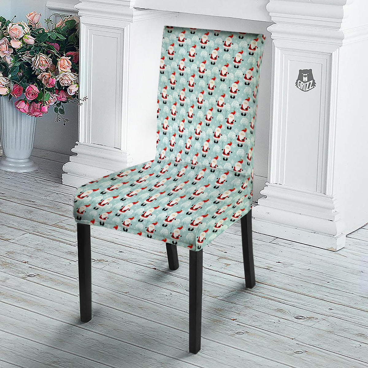 Santa Claus Cute Print Pattern Dining Chair Slipcover-grizzshop