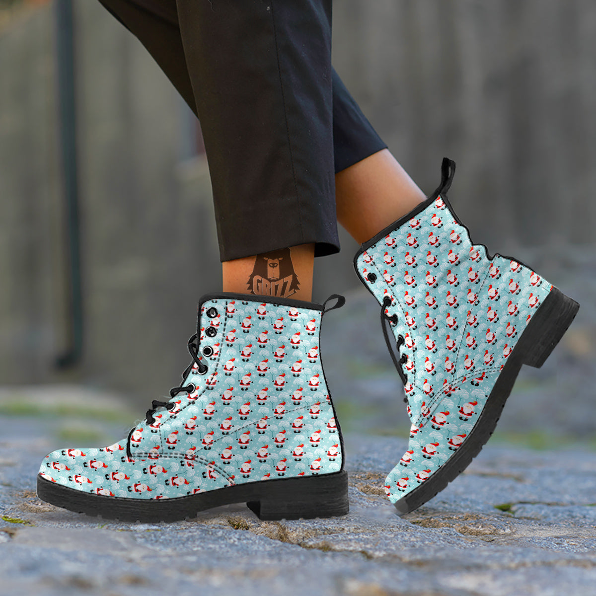 Santa Claus Cute Print Pattern Leather Boots-grizzshop