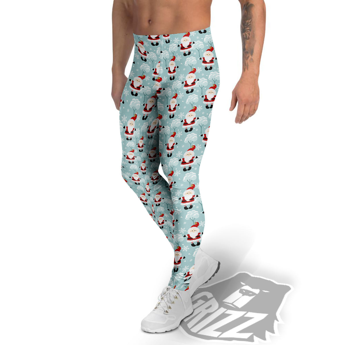 Santa Claus Cute Print Pattern Men's Leggings-grizzshop
