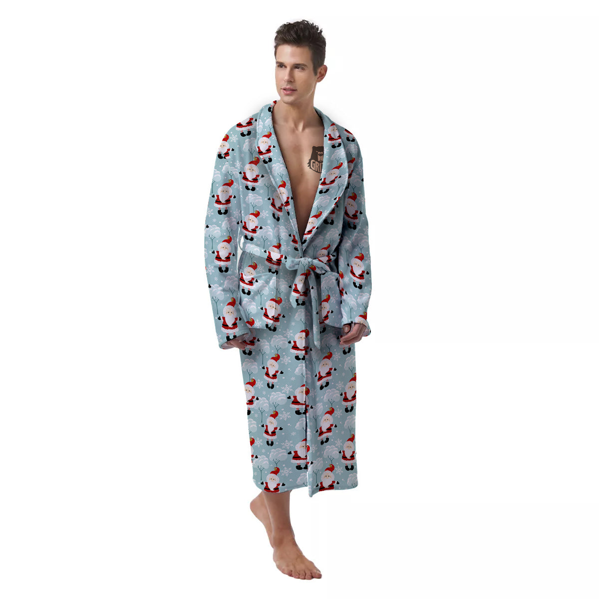 Santa Claus Cute Print Pattern Men's Robe-grizzshop