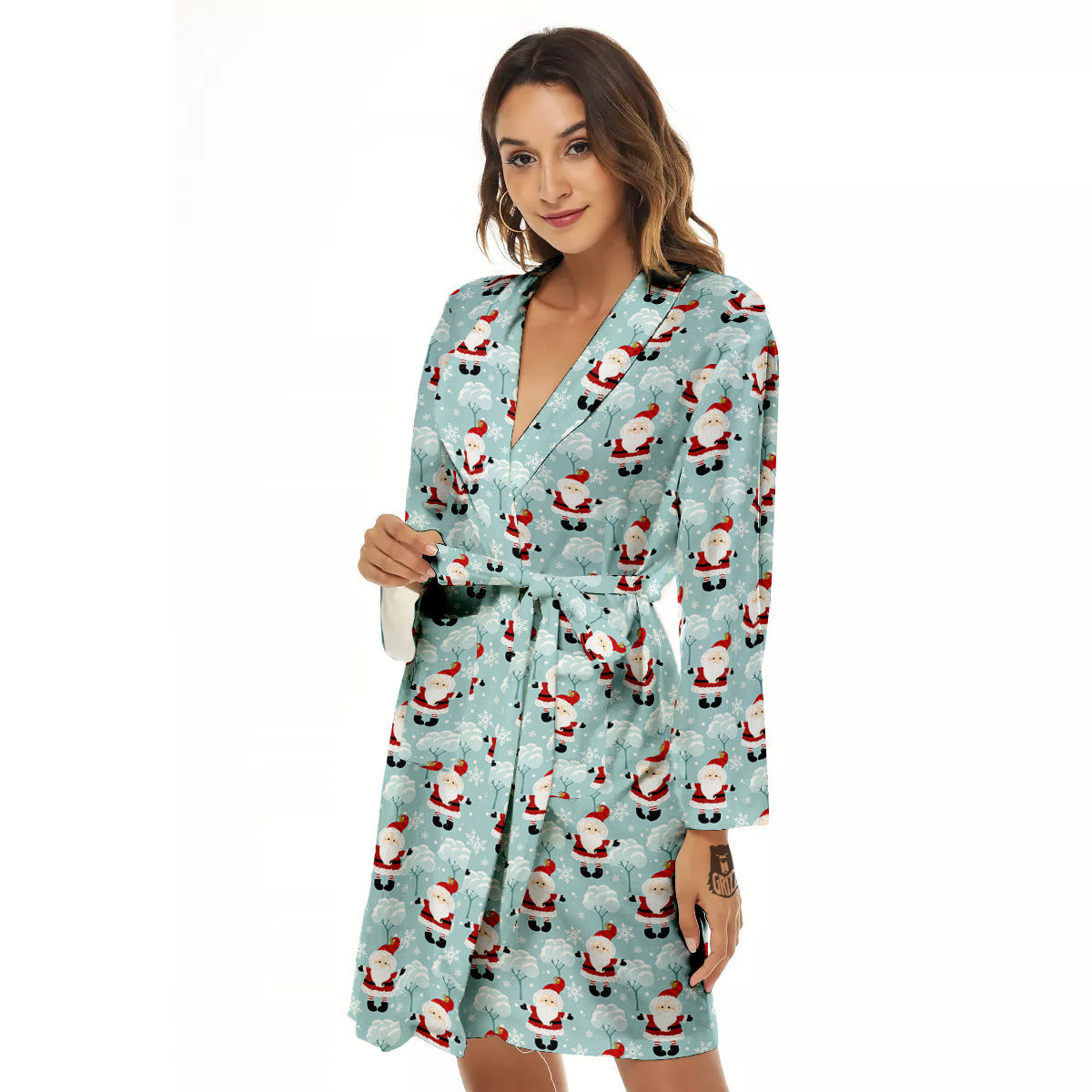 Santa Claus Cute Print Pattern Women's Robe-grizzshop