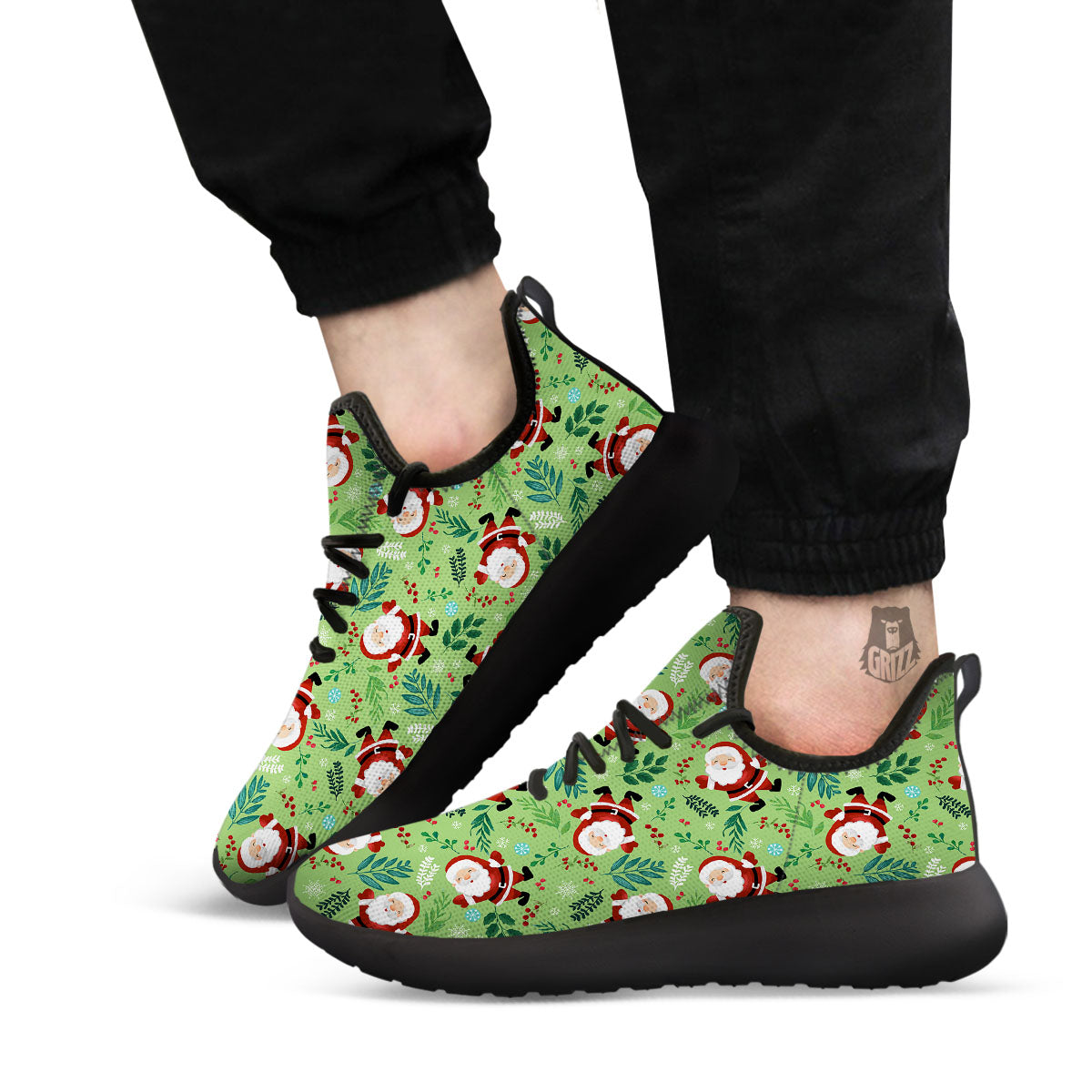 Santa Claus Happy Print Pattern Black Athletic Shoes-grizzshop