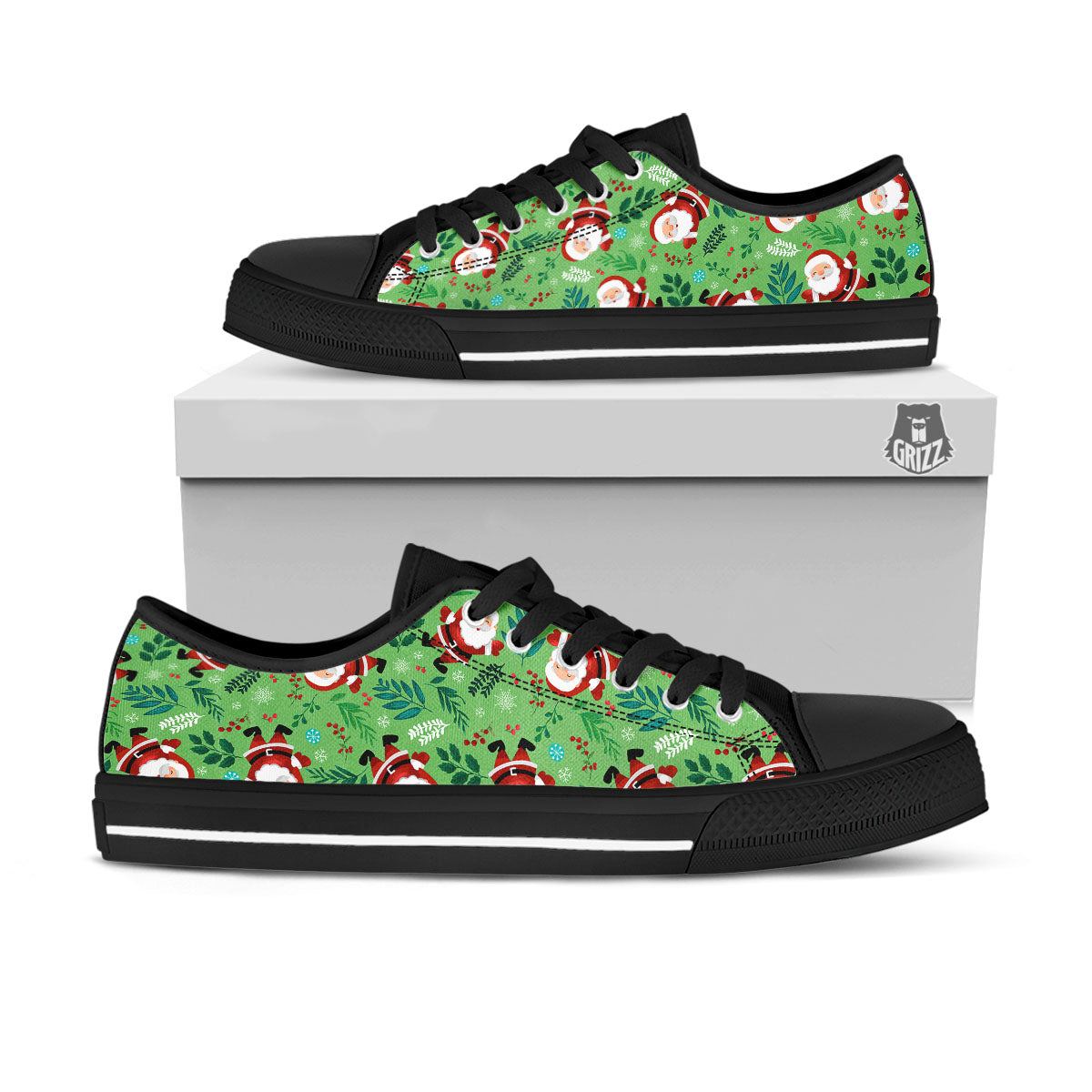 Santa Claus Happy Print Pattern Black Low Top Shoes-grizzshop