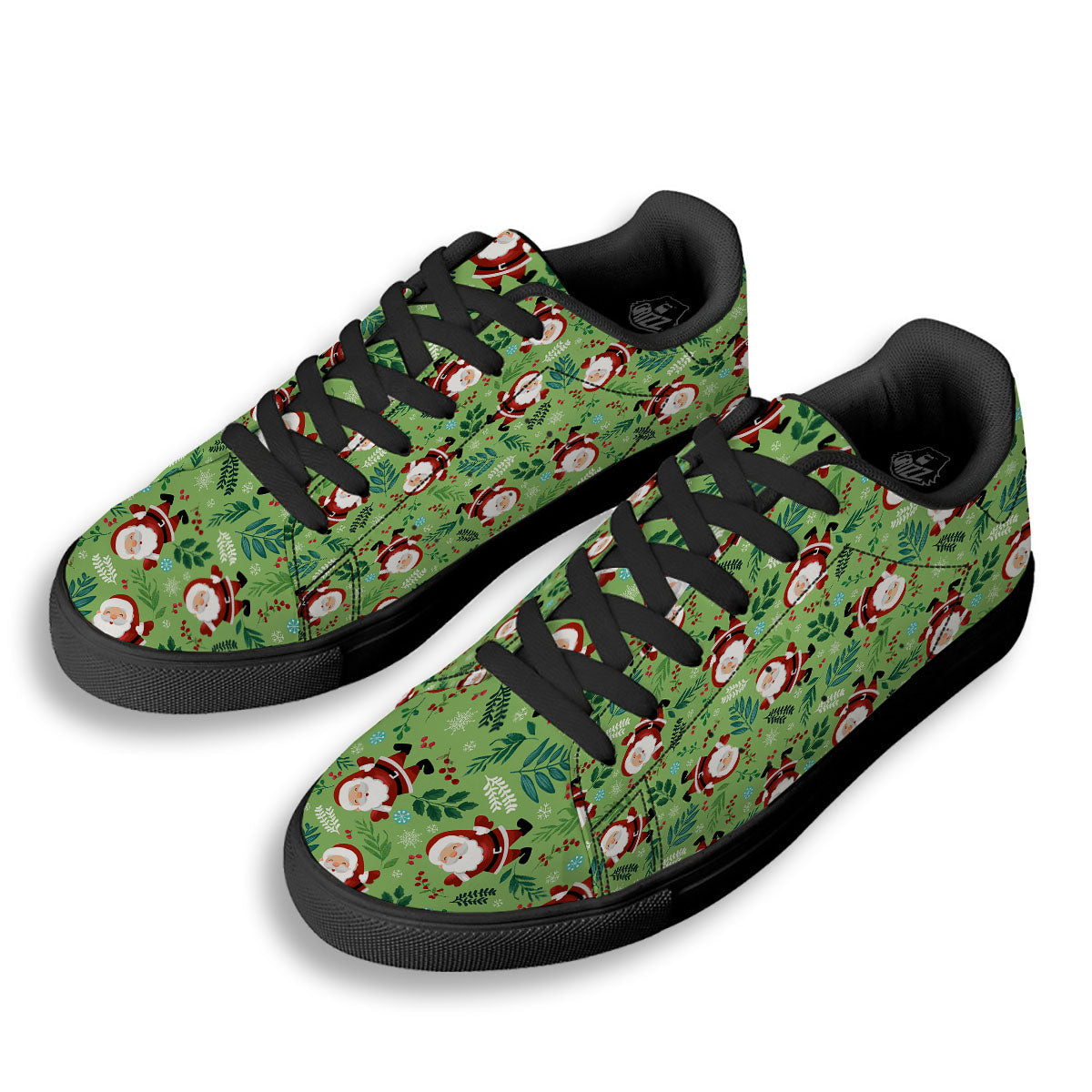 Santa Claus Happy Print Pattern Black Low Top Sneakers-grizzshop