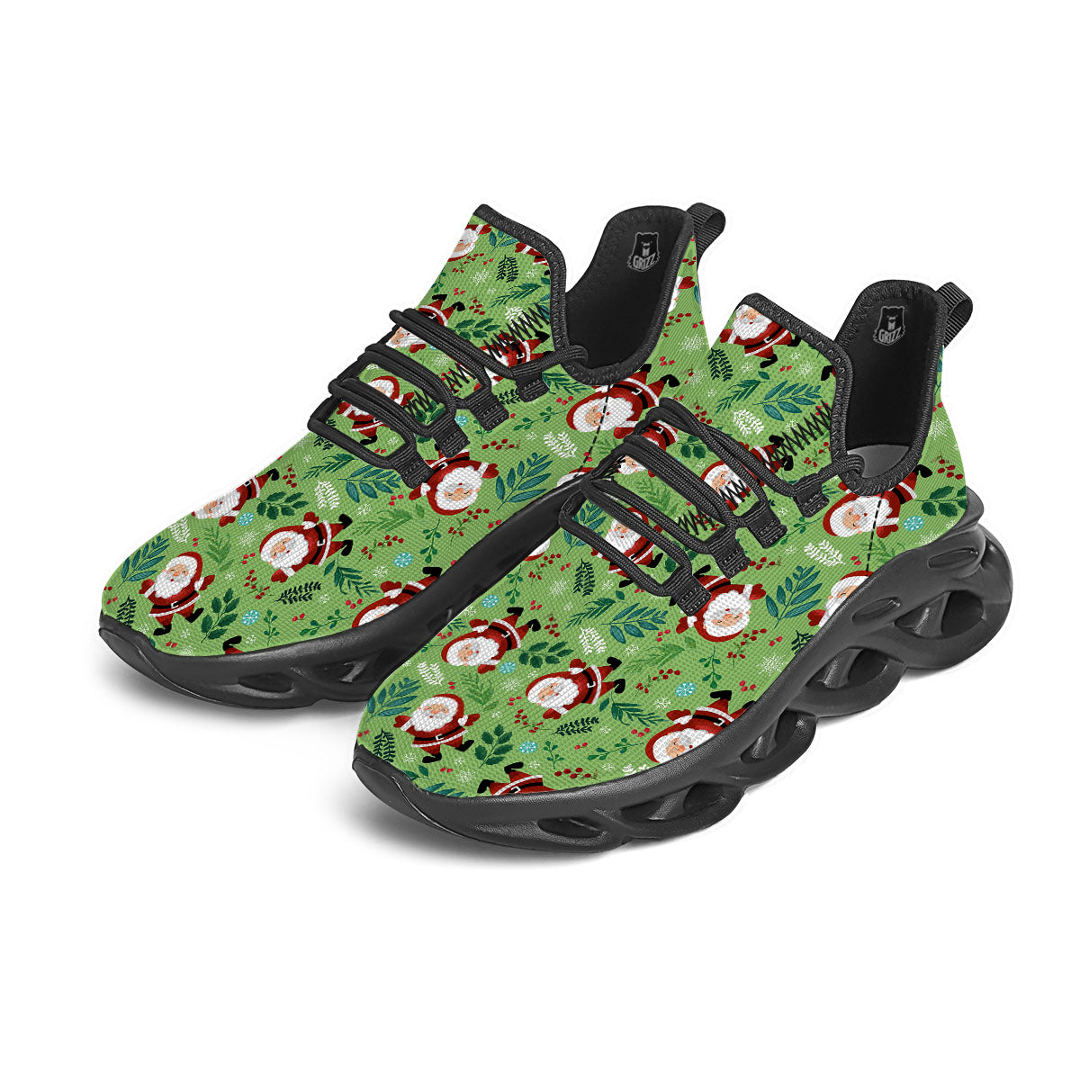 Santa Claus Happy Print Pattern Black Running Shoes-grizzshop