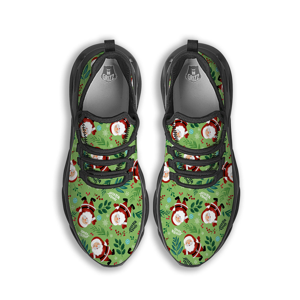 Santa Claus Happy Print Pattern Black Running Shoes-grizzshop