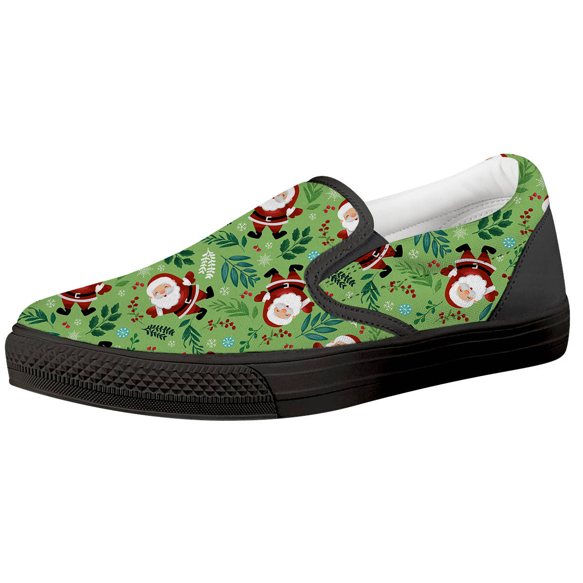 Santa Claus Happy Print Pattern Black Slip On Shoes-grizzshop