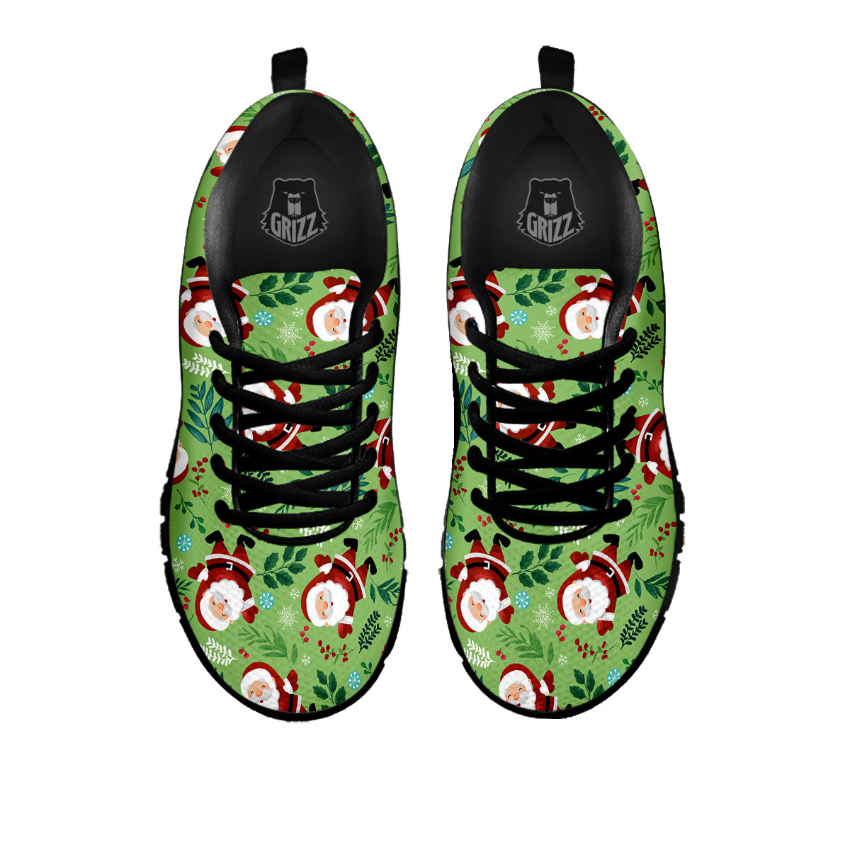 Santa Claus Happy Print Pattern Black Sneaker-grizzshop