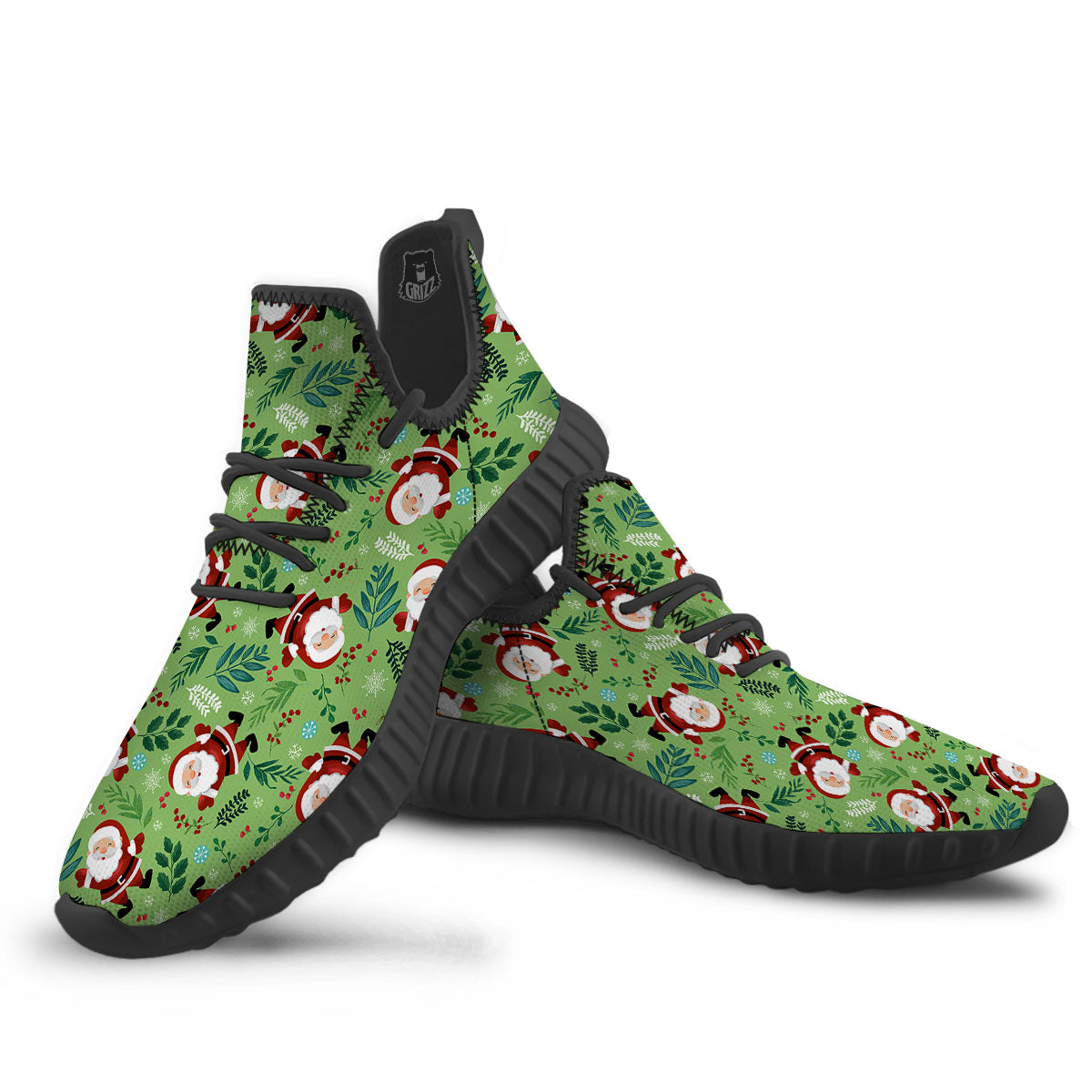 Santa Claus Happy Print Pattern Black Walking Shoes-grizzshop