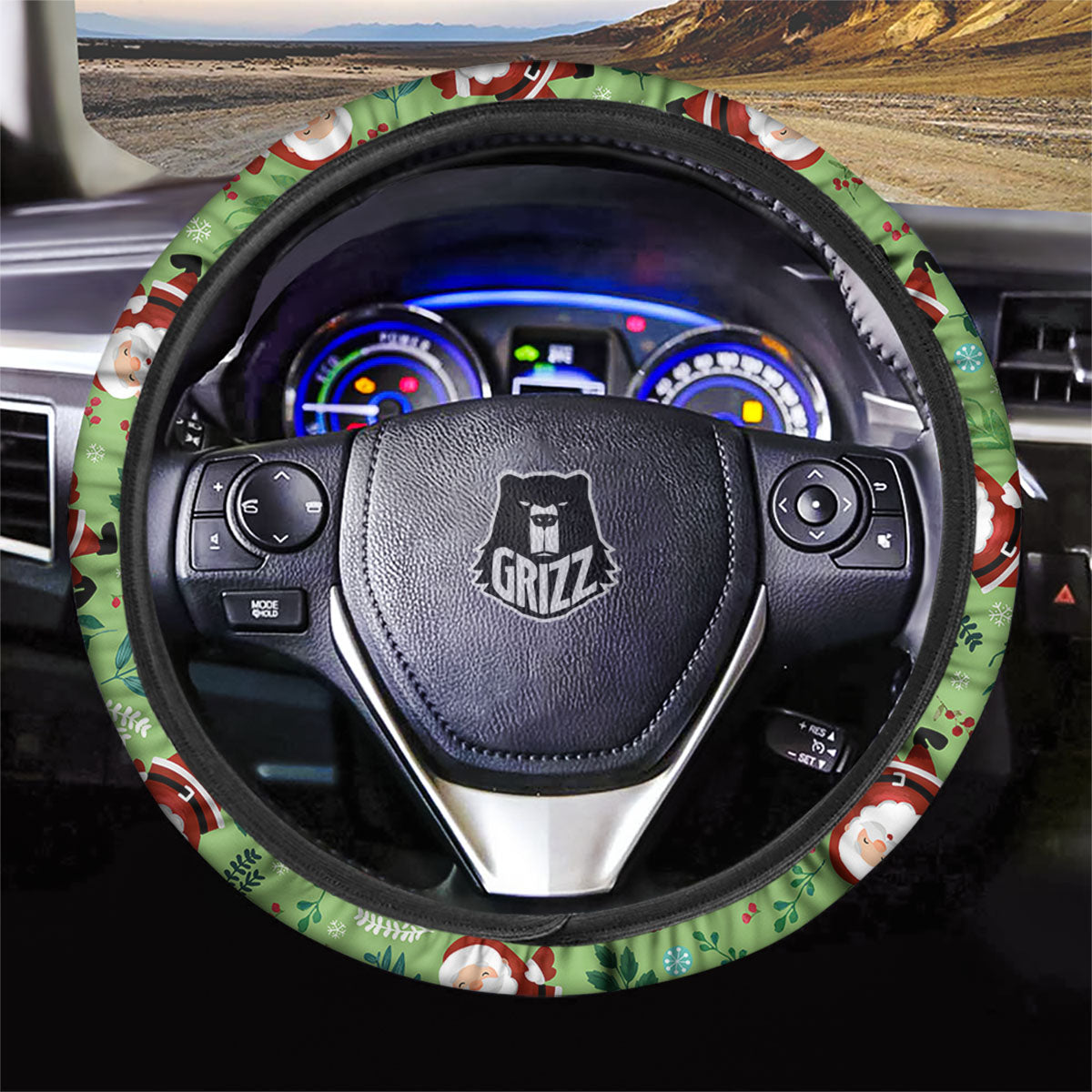 Santa Claus Happy Print Pattern Car Steering Wheel Cover-grizzshop
