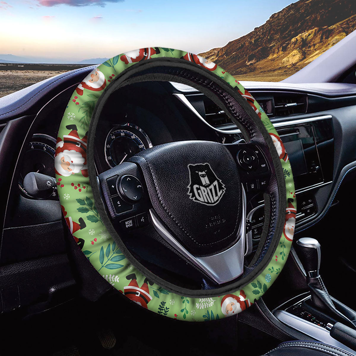 Santa Claus Happy Print Pattern Car Steering Wheel Cover-grizzshop