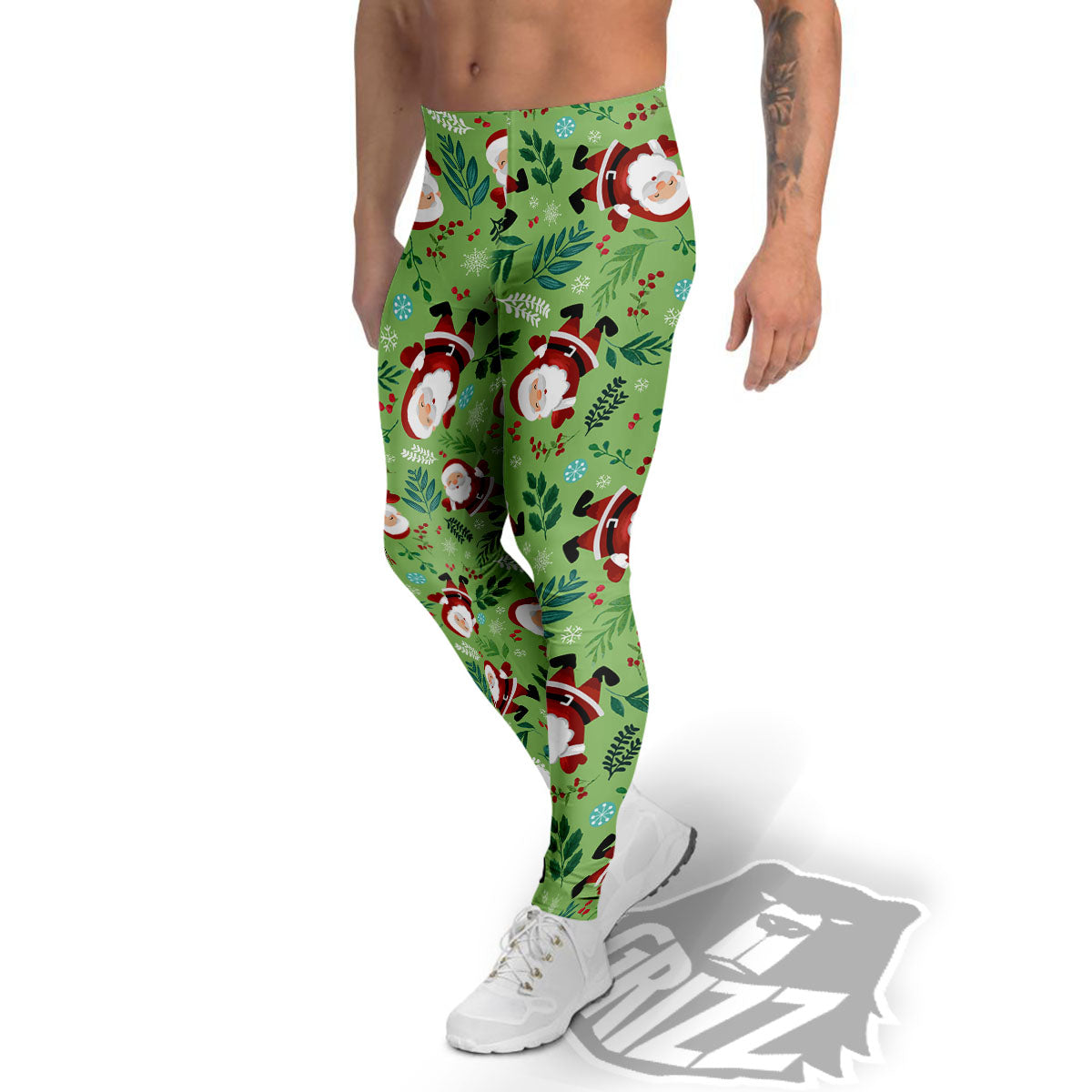 Santa Claus Happy Print Pattern Men's Leggings-grizzshop