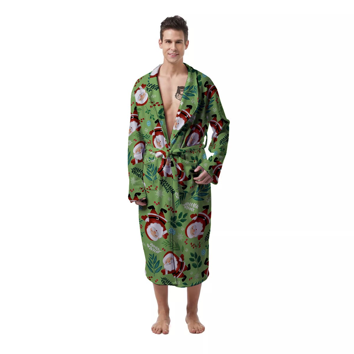 Santa Claus Happy Print Pattern Men's Robe-grizzshop