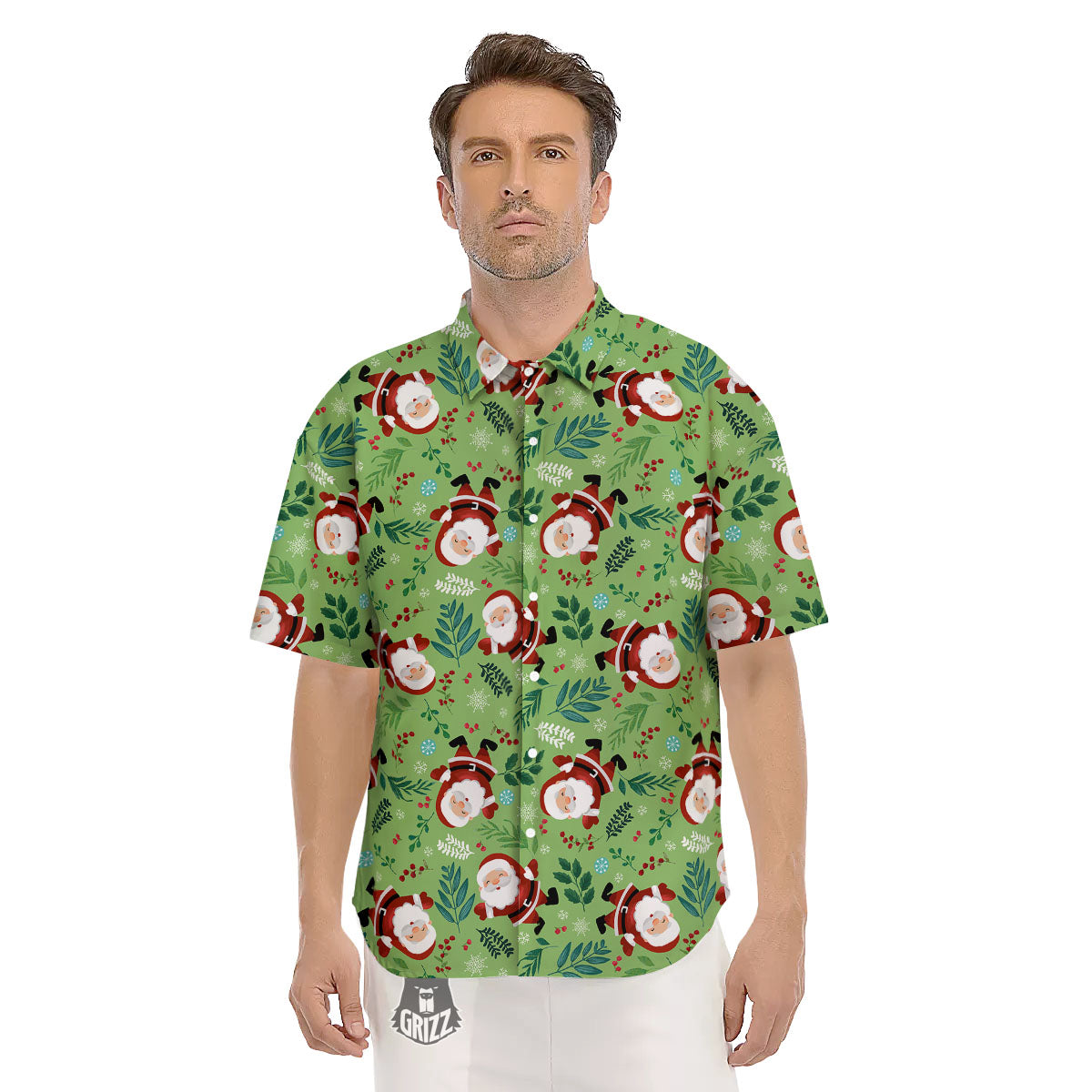 Santa Claus Happy Print Pattern Men's Short Sleeve Shirts-grizzshop