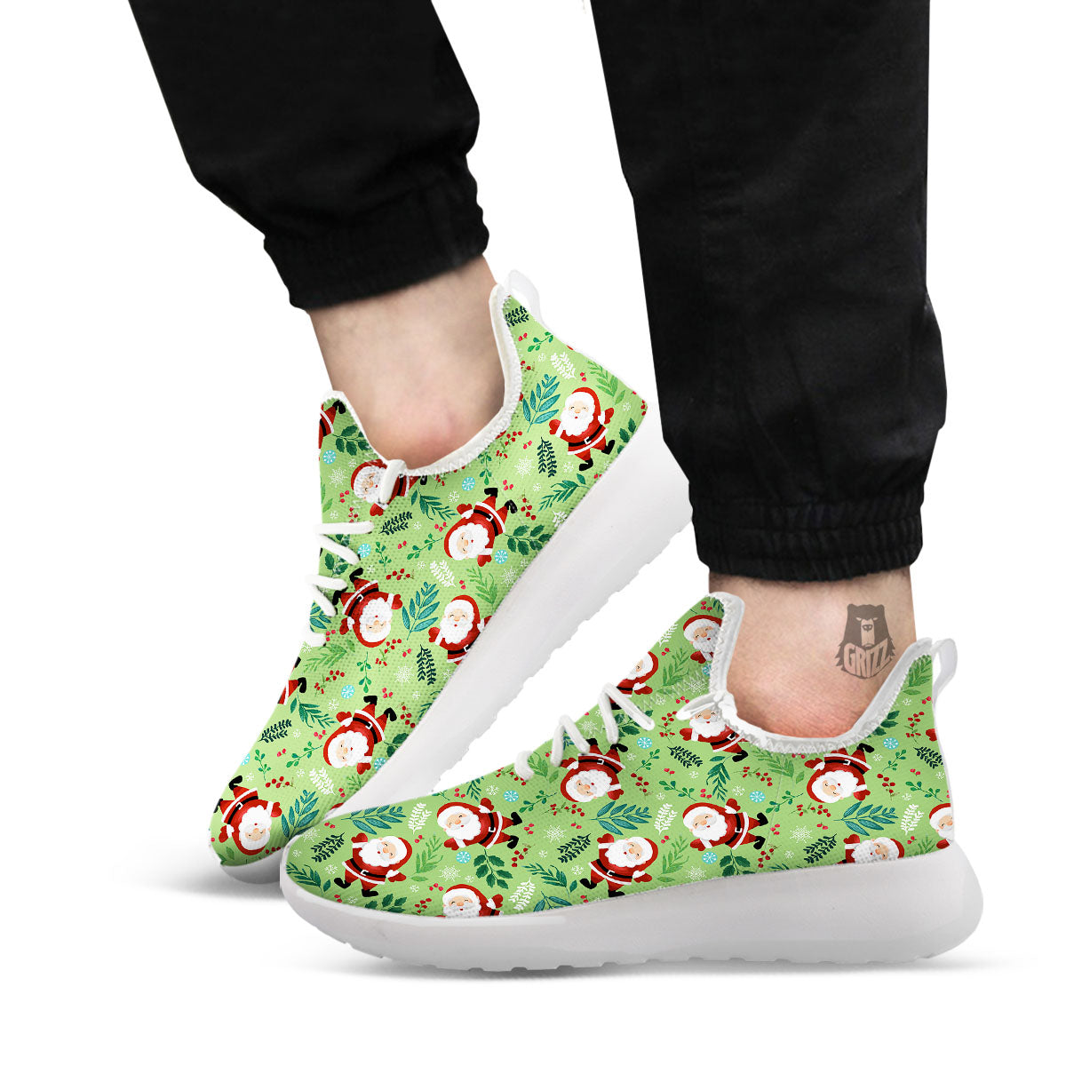 Santa Claus Happy Print Pattern White Athletic Shoes-grizzshop