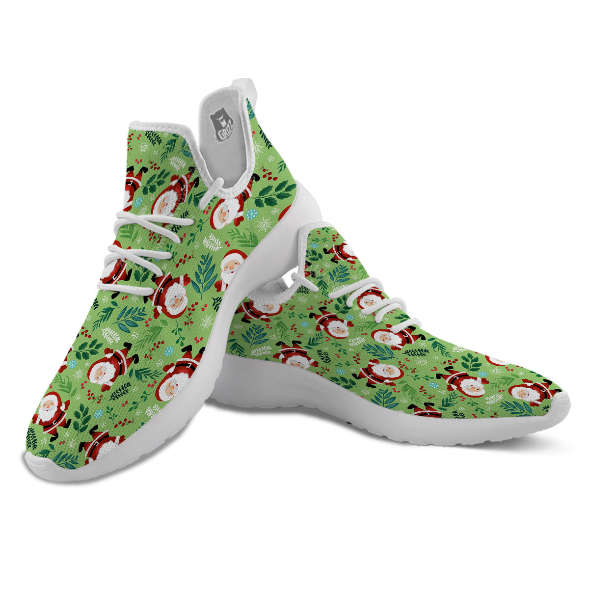 Santa Claus Happy Print Pattern White Athletic Shoes-grizzshop