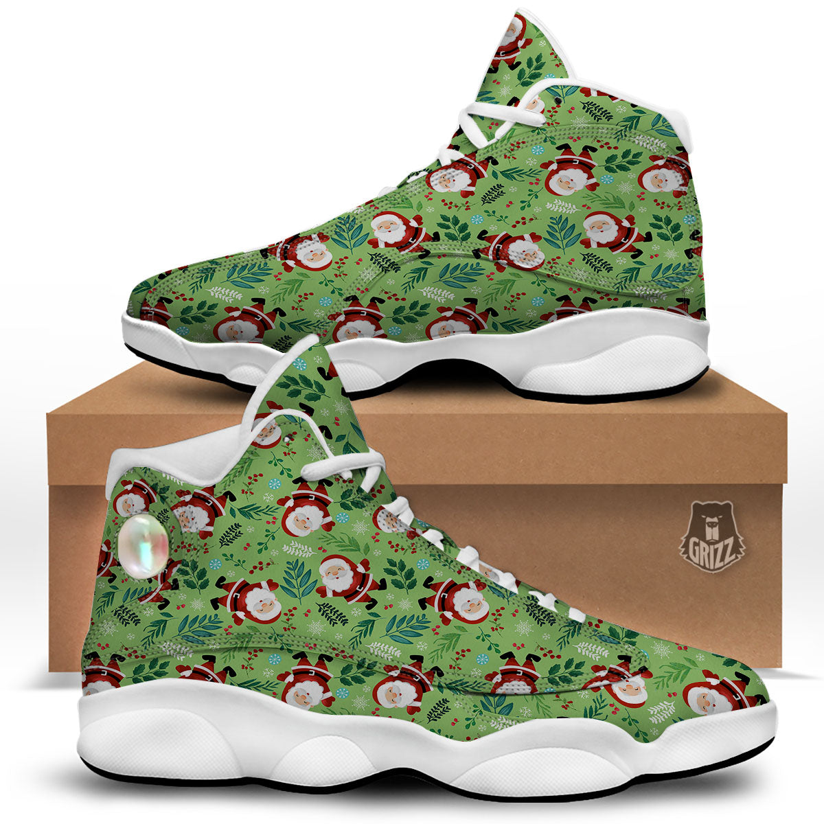 Santa Claus Happy Print Pattern White Basketball Shoes-grizzshop