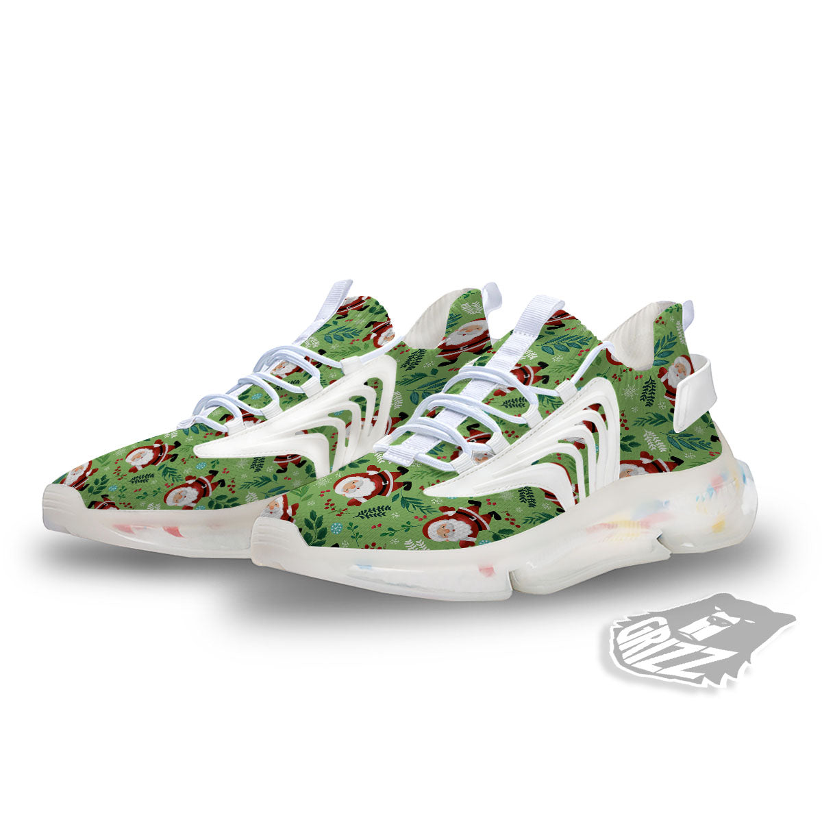 Santa Claus Happy Print Pattern White Gym Shoes-grizzshop