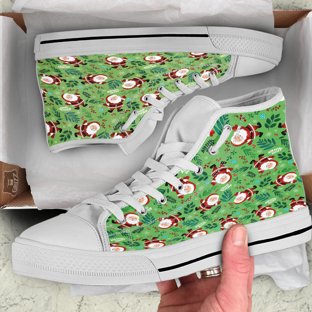 Santa Claus Happy Print Pattern White High Top Shoes-grizzshop