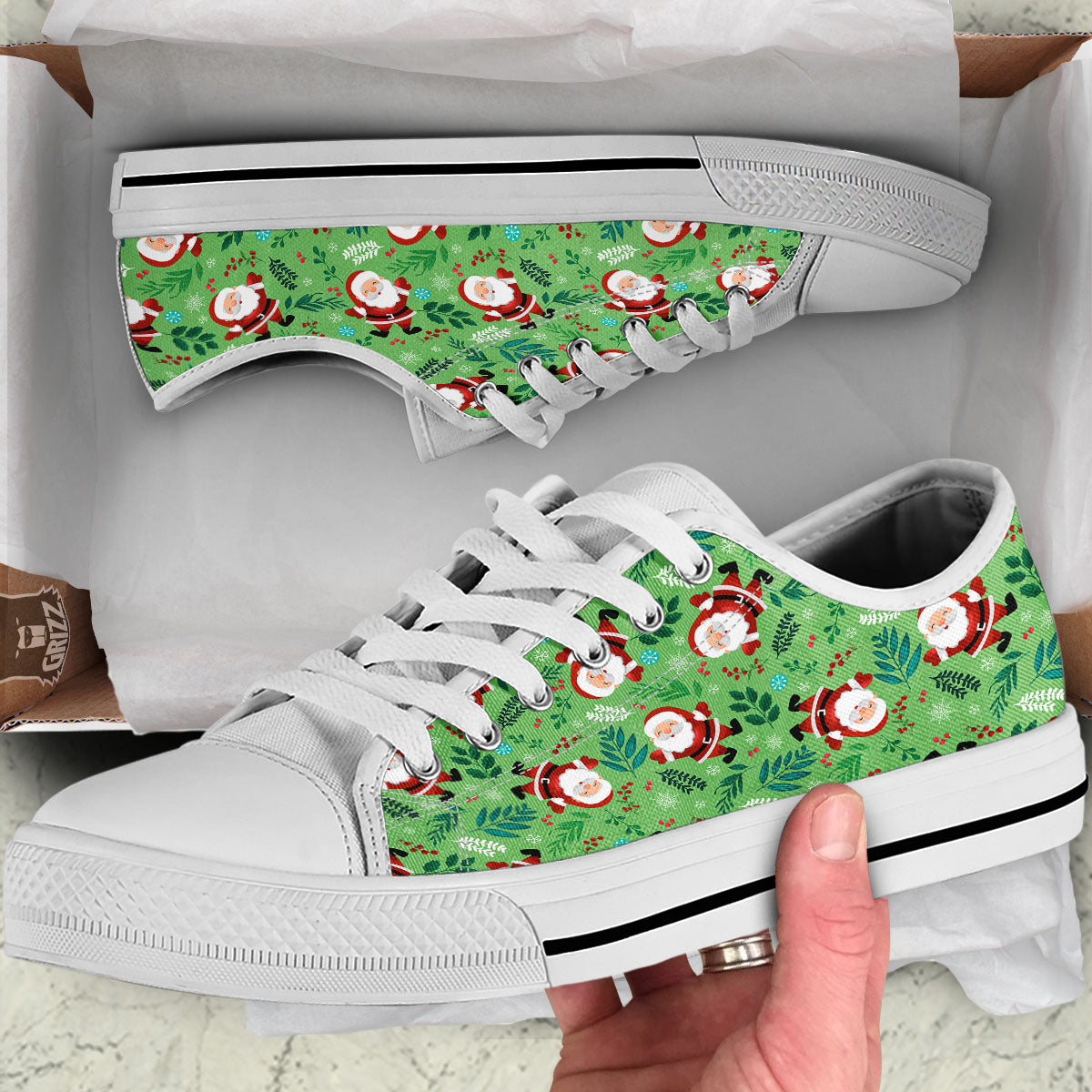 Santa Claus Happy Print Pattern White Low Top Shoes-grizzshop