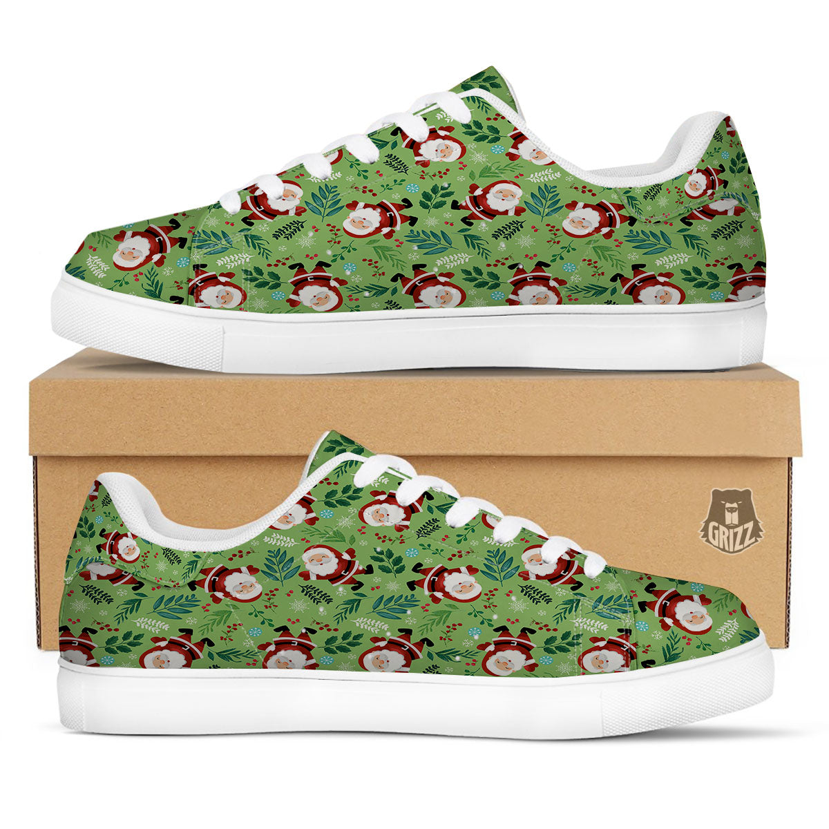 Santa Claus Happy Print Pattern White Low Top Sneakers-grizzshop