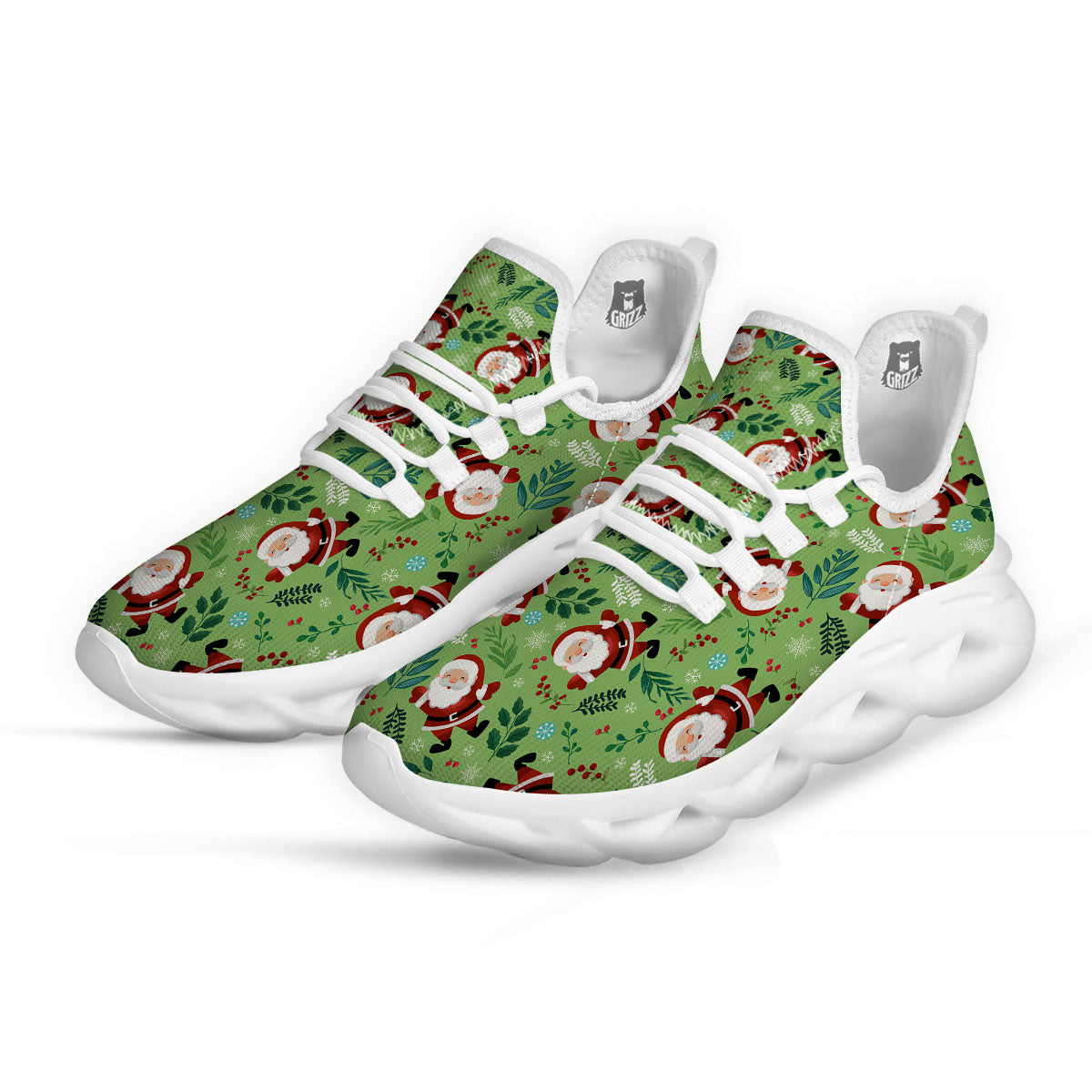 Santa Claus Happy Print Pattern White Running Shoes-grizzshop