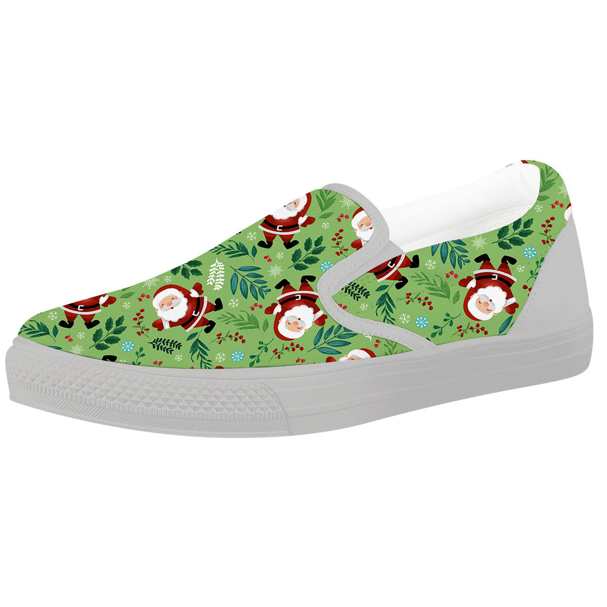 Santa Claus Happy Print Pattern White Slip On Shoes-grizzshop