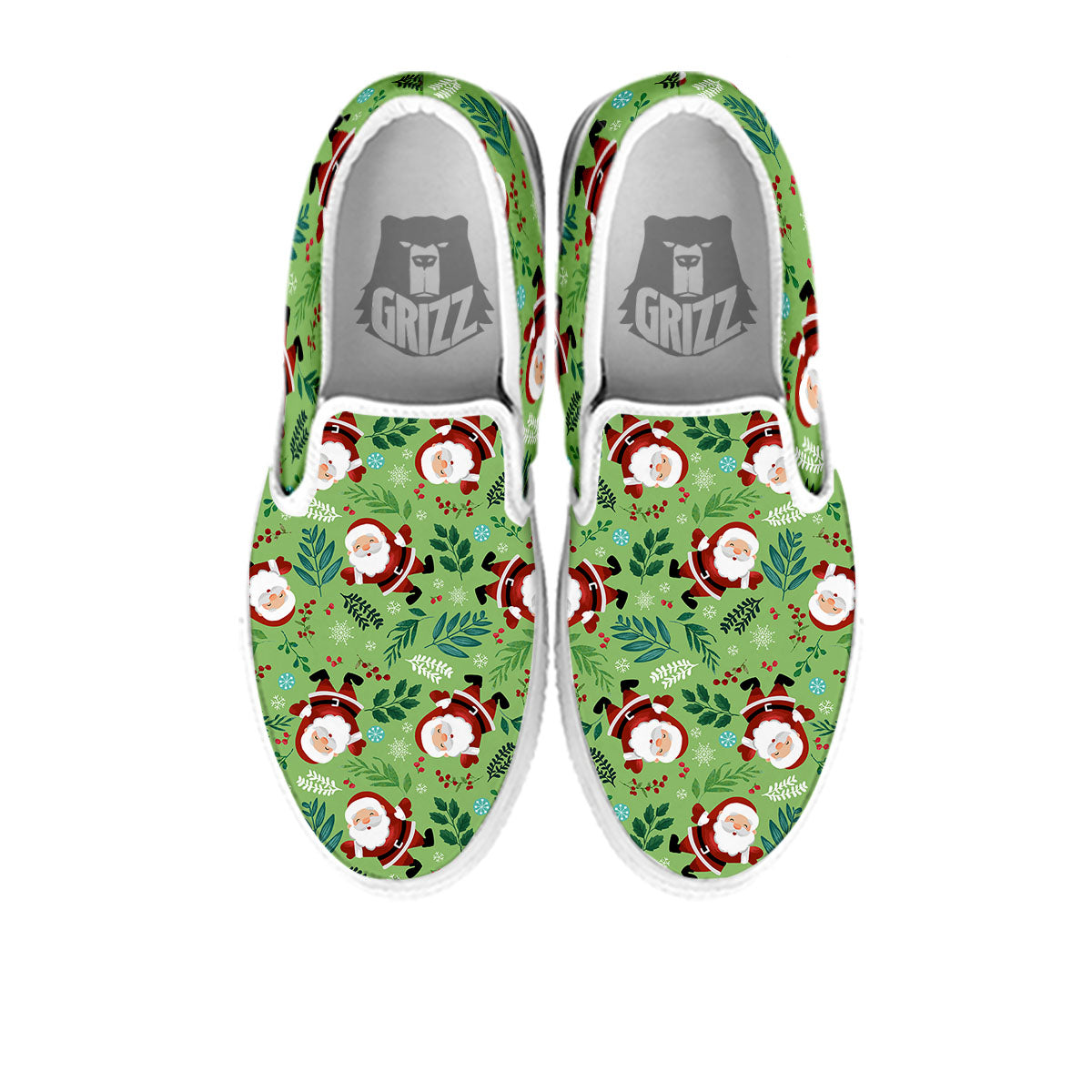 Santa Claus Happy Print Pattern White Slip On Shoes-grizzshop