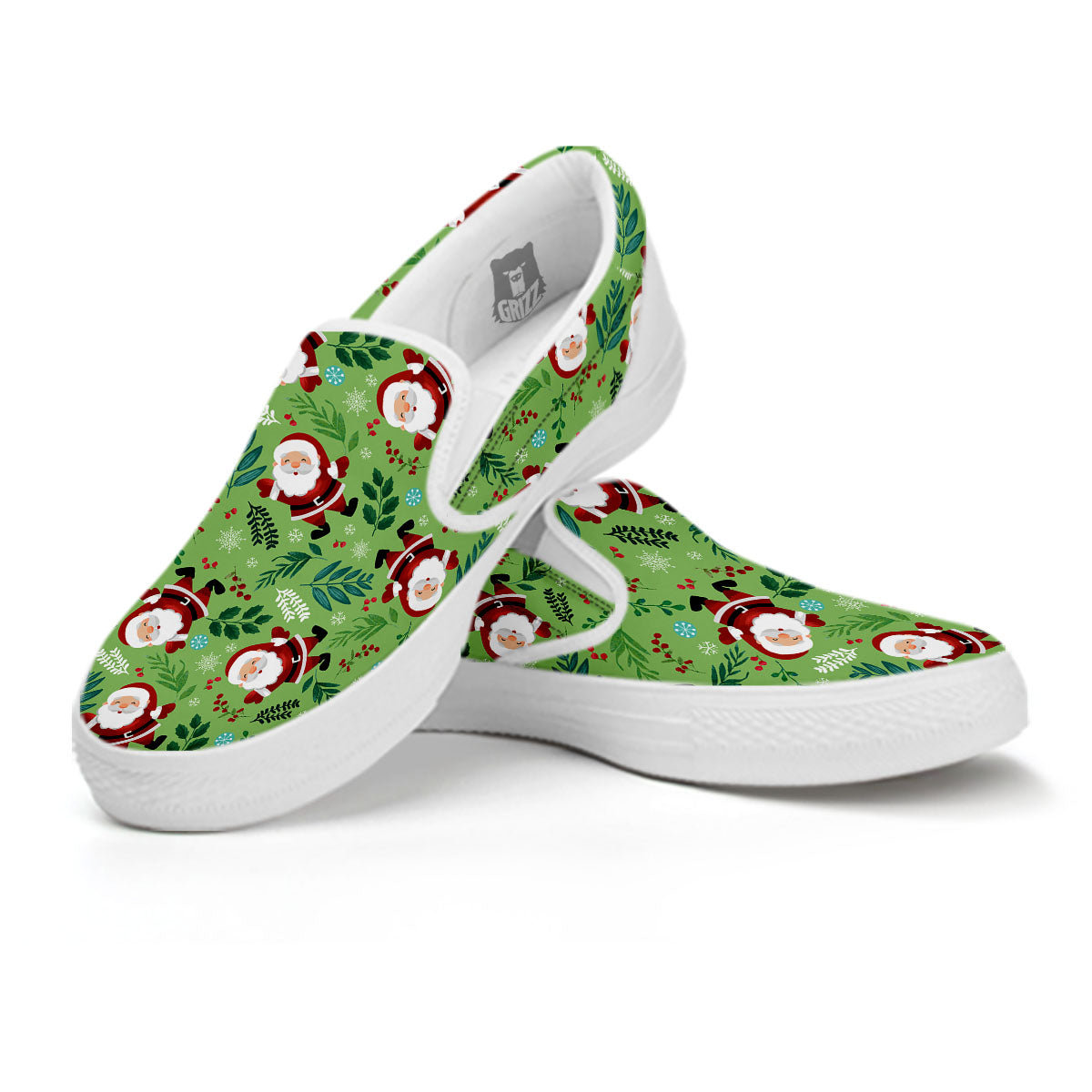 Santa Claus Happy Print Pattern White Slip On Shoes-grizzshop
