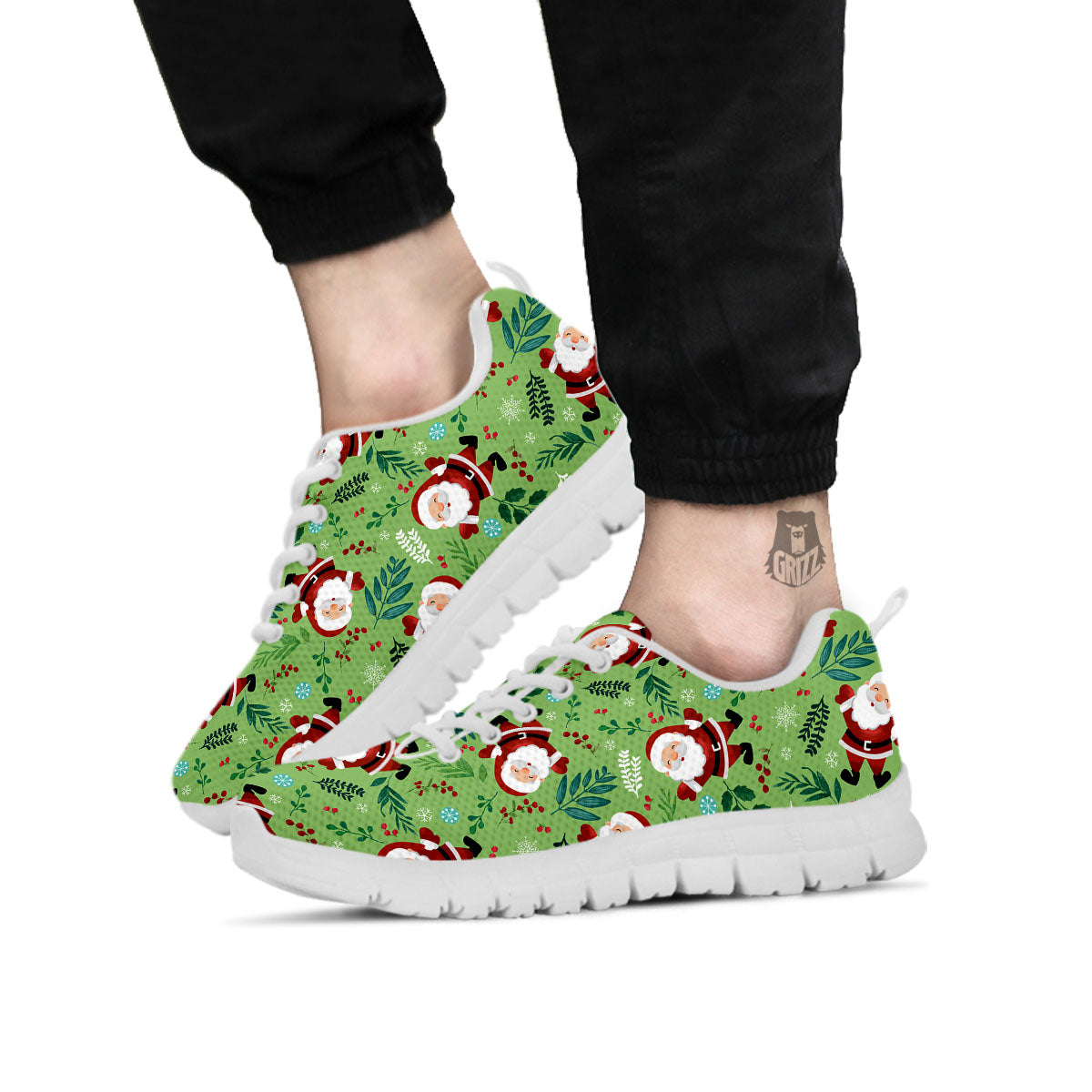 Santa Claus Happy Print Pattern White Sneaker-grizzshop