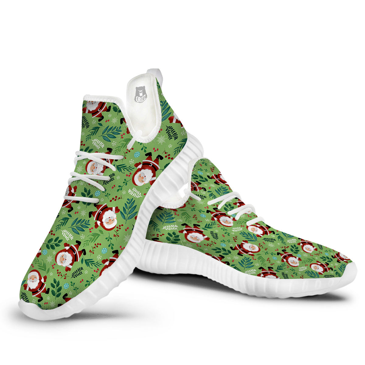 Santa Claus Happy Print Pattern White Walking Shoes-grizzshop