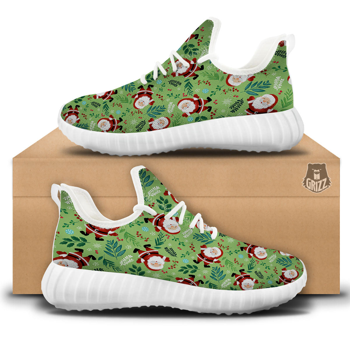 Santa Claus Happy Print Pattern White Walking Shoes-grizzshop