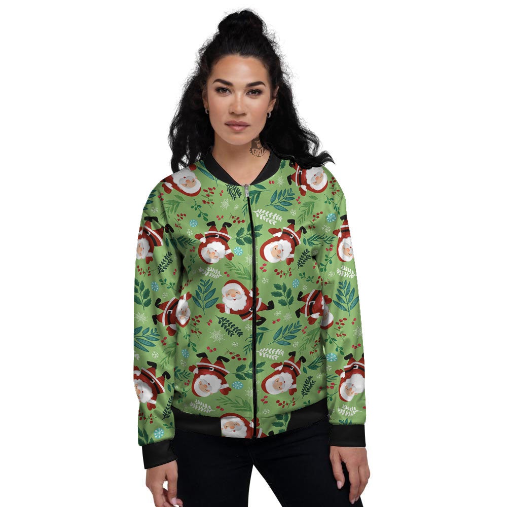 Santa Claus Happy Print Pattern Women's Bomber Jacket-grizzshop