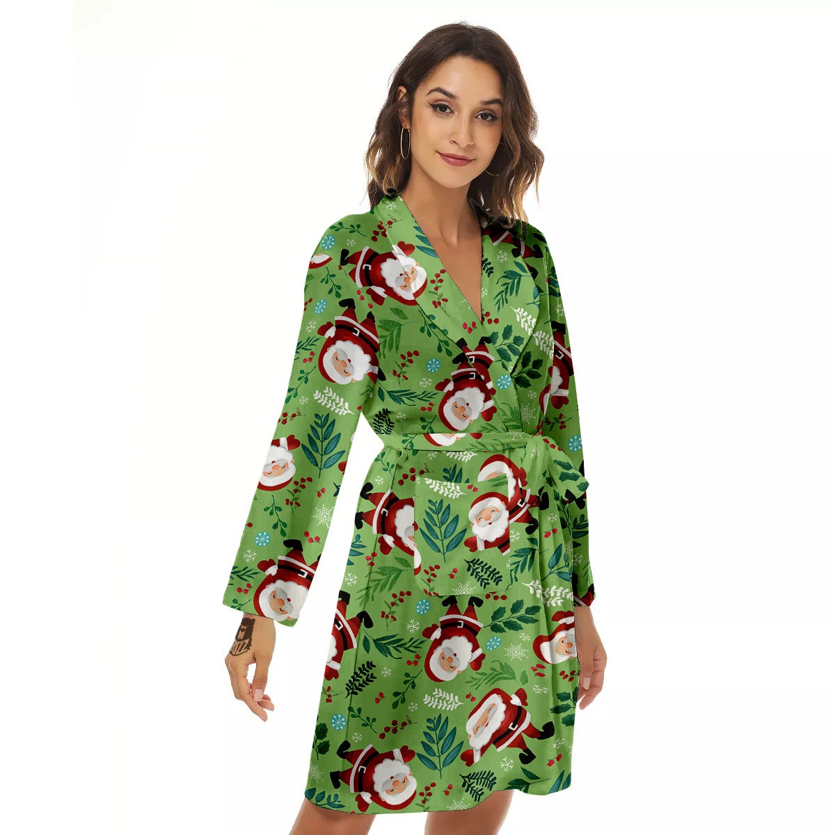 Santa Claus Happy Print Pattern Women's Robe-grizzshop