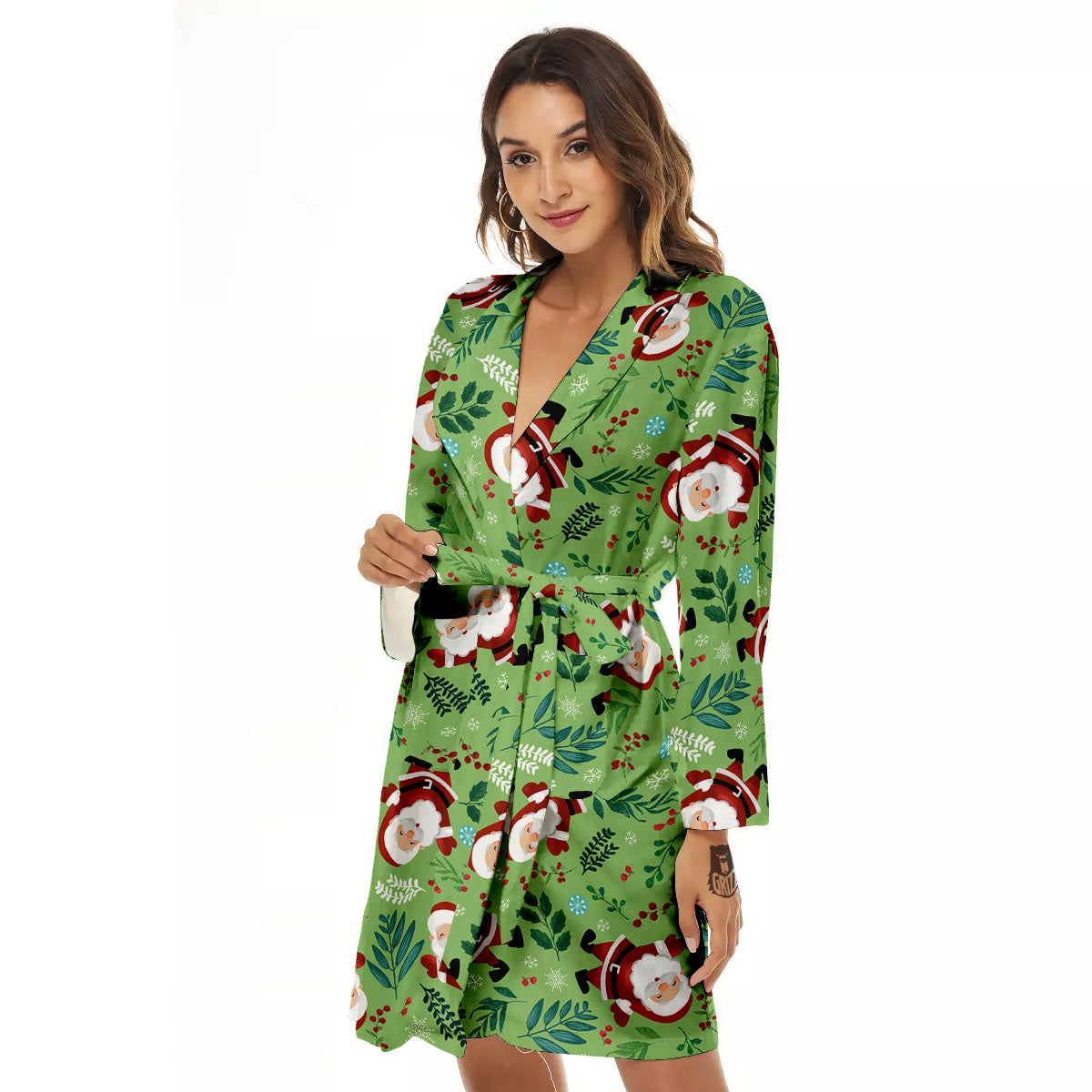 Santa Claus Happy Print Pattern Women's Robe-grizzshop